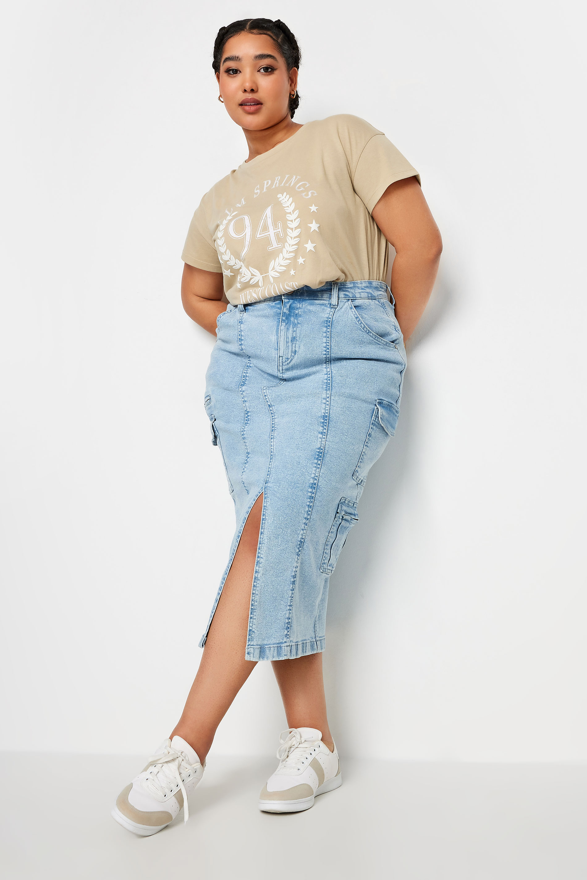 YOURS Plus Size Beige Brown 'Palm Springs' Slogan T-Shirt | Yours Clothing 2
