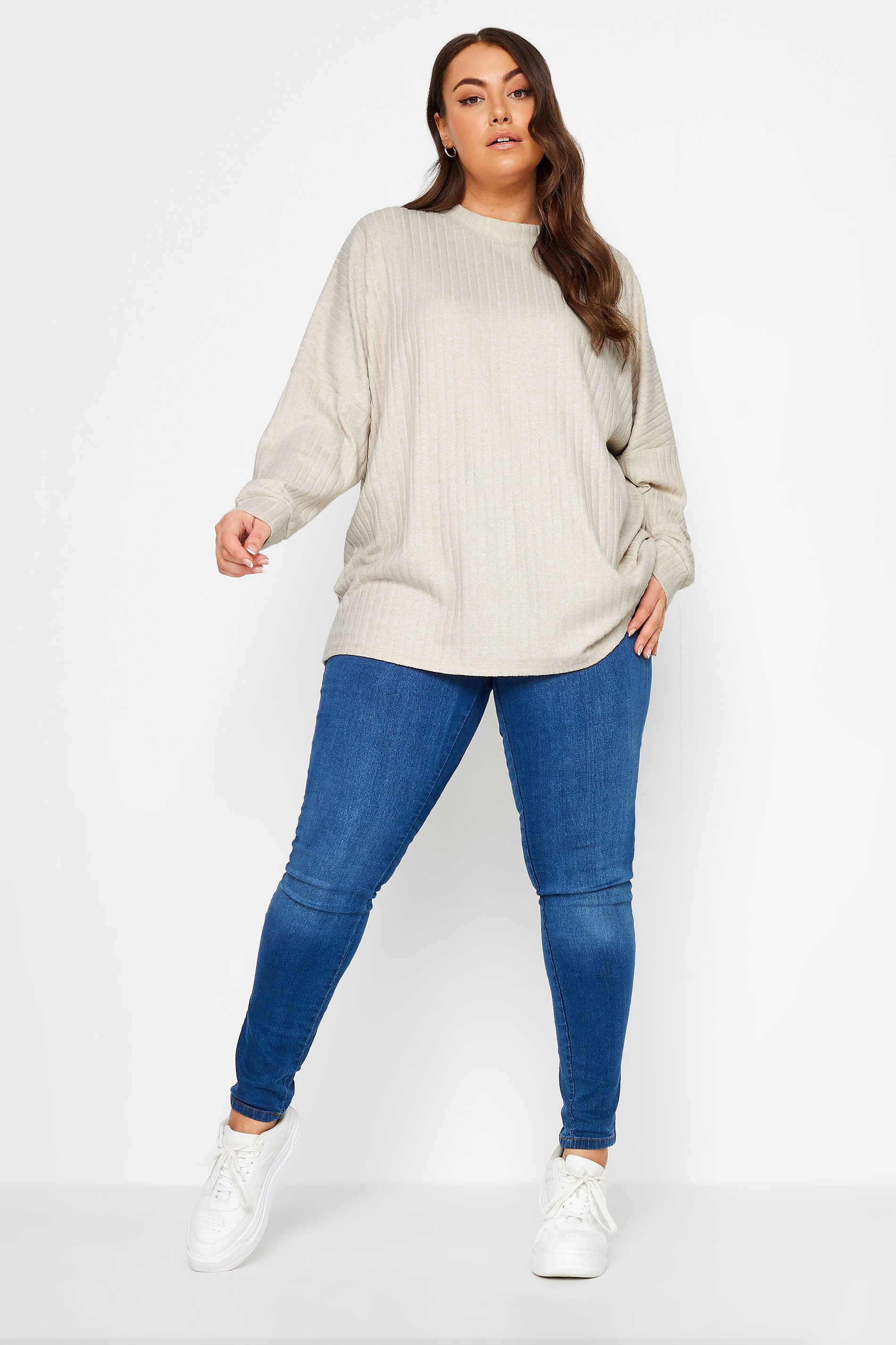 YOURS Plus Size Cream Ribbed Jumper | Yours Clothing 2