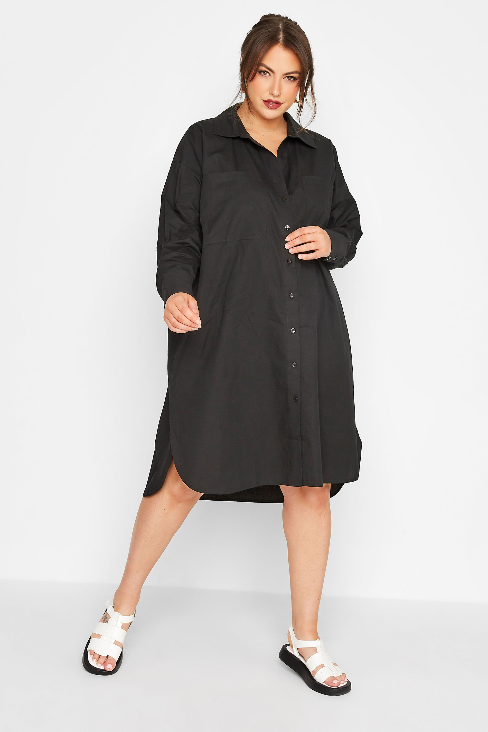 Robes Grande Taille Grande taille  Robes Manches Longues | LIMITED COLLECTION - Robe-Chemisier Noire Manches Longues - UP05536