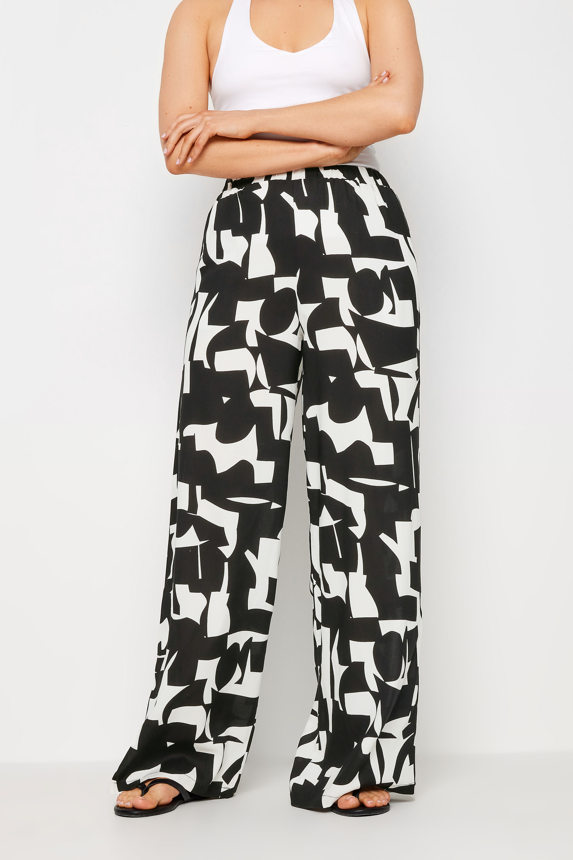 LTS Tall Women's White & Black Abstract Print Wide Leg Trousers | Long Tall Sally 2