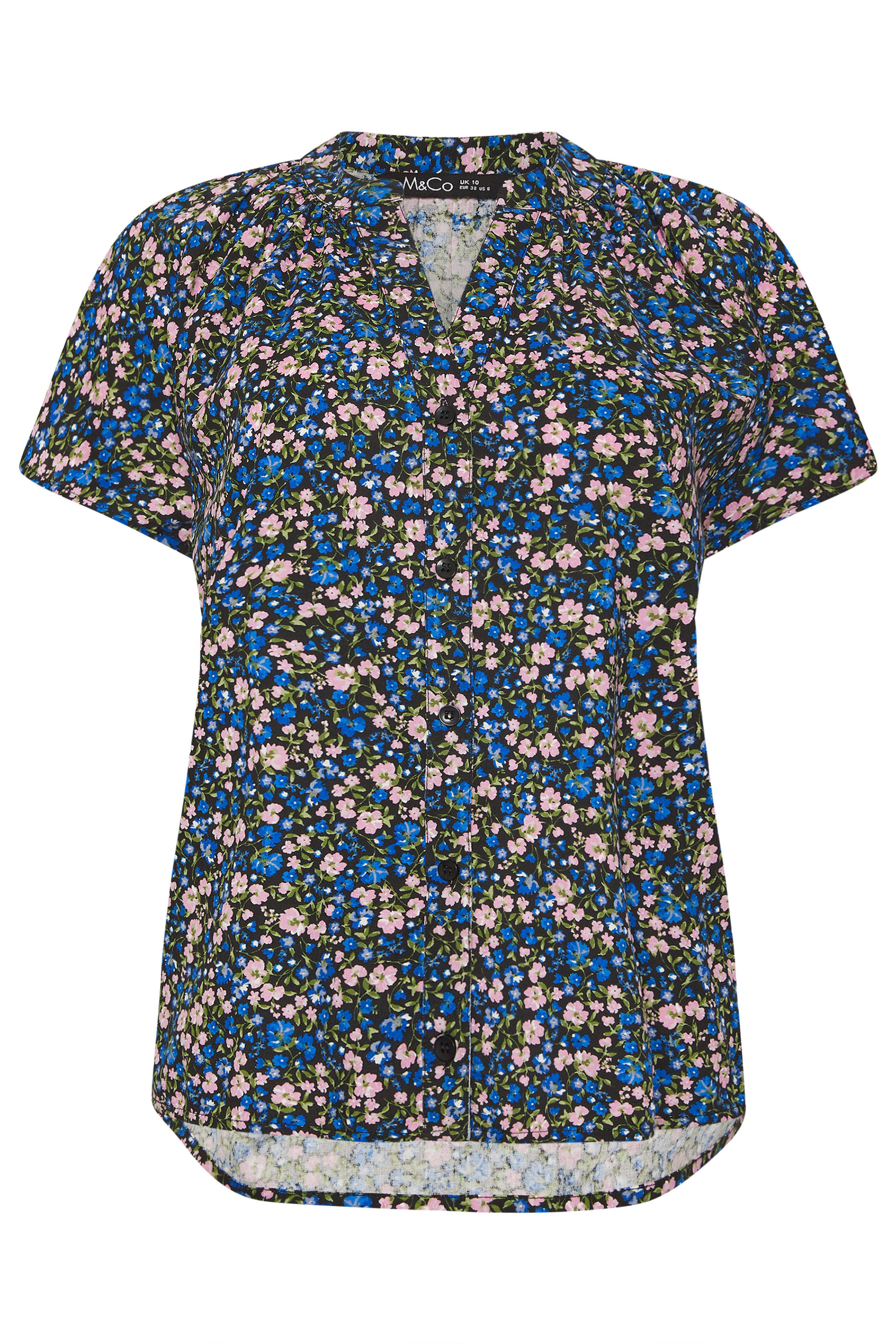 M&Co Black Ditsy Floral Button Front Blouse | M&Co 5