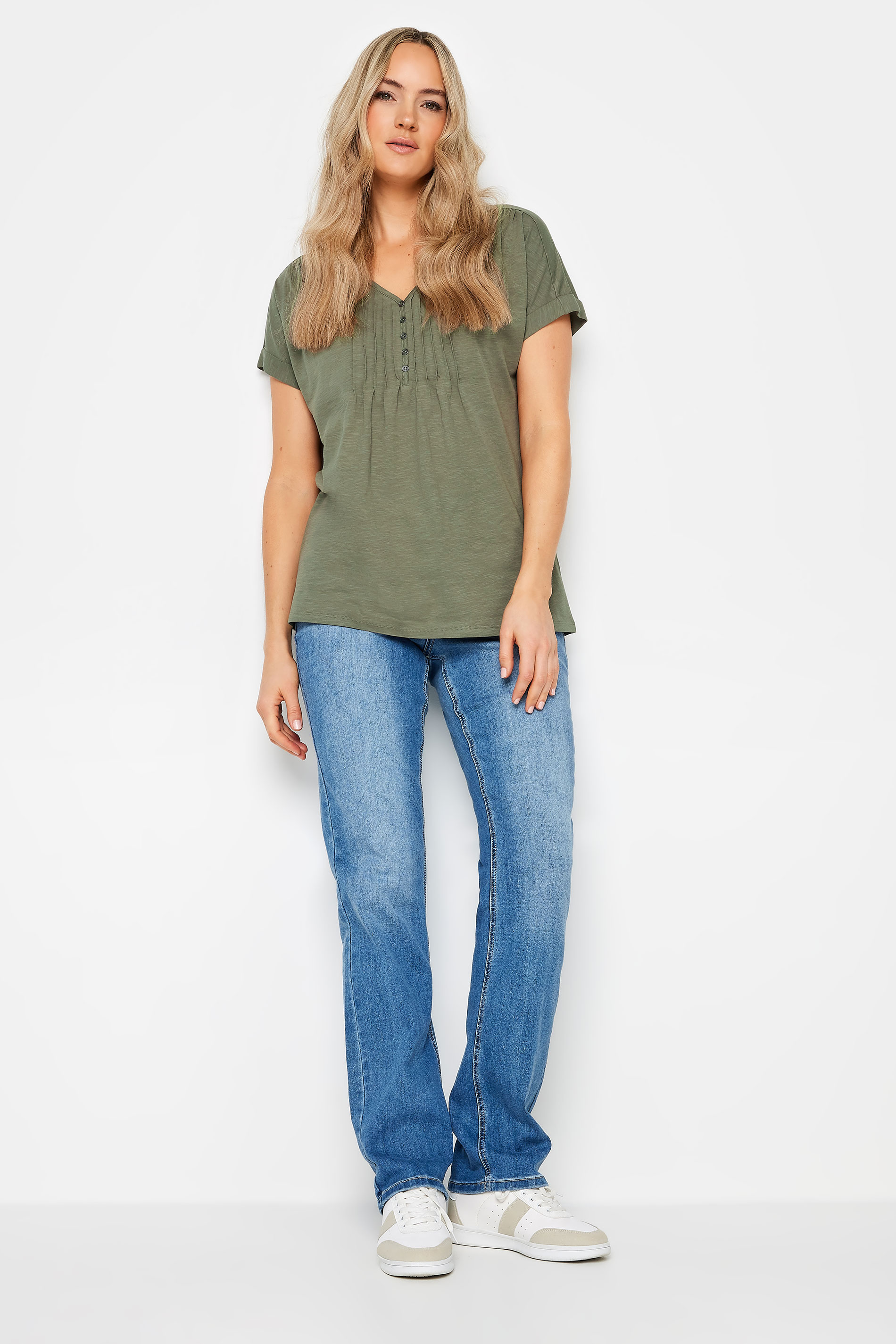 LTS Tall Women's Khaki Green Cotton Henley T-Shirt | Long Tall Sally 2