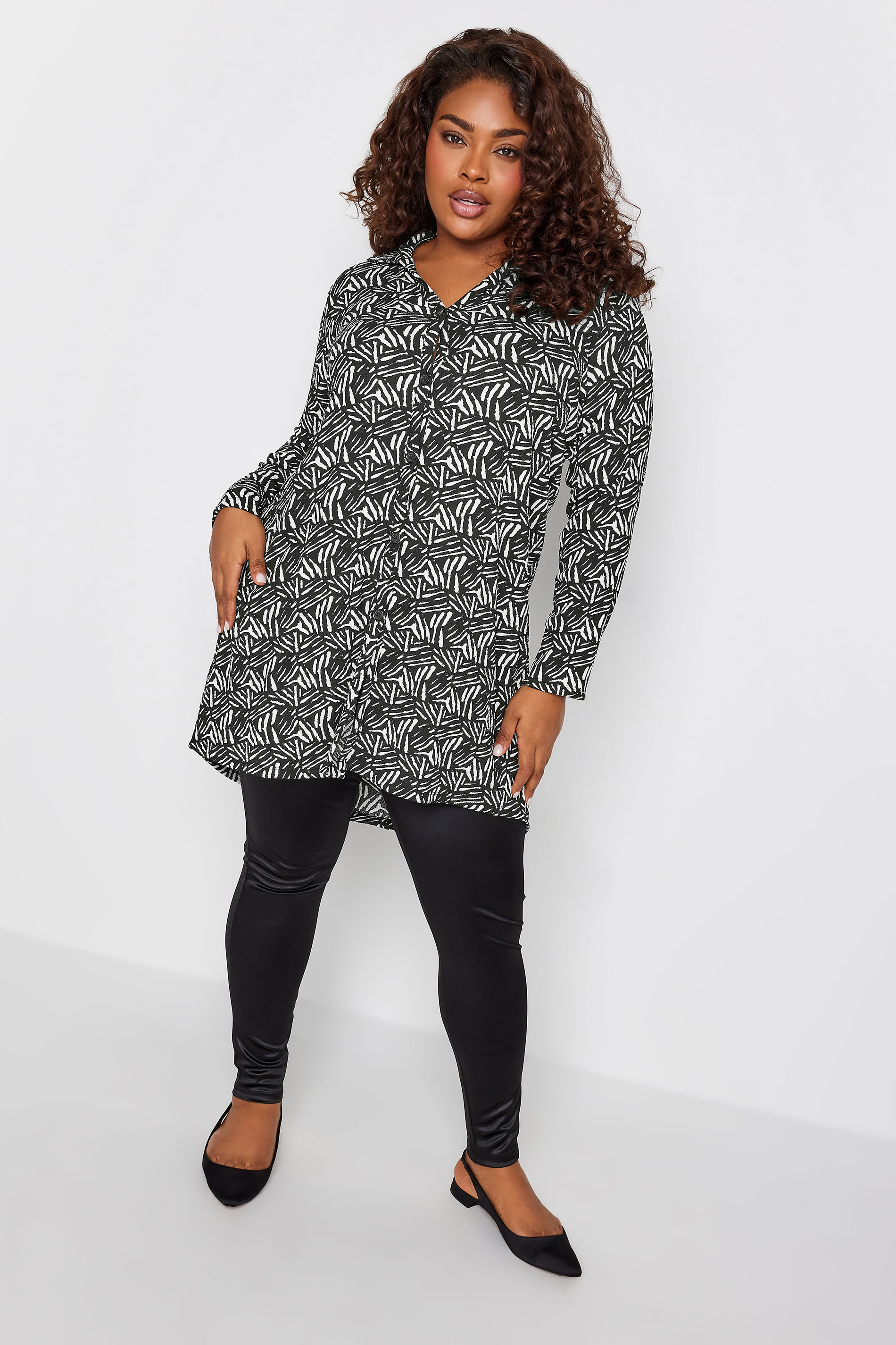 YOURS Plus Size Black Abstract Stripe Print Shirt | Yours Clothing 2
