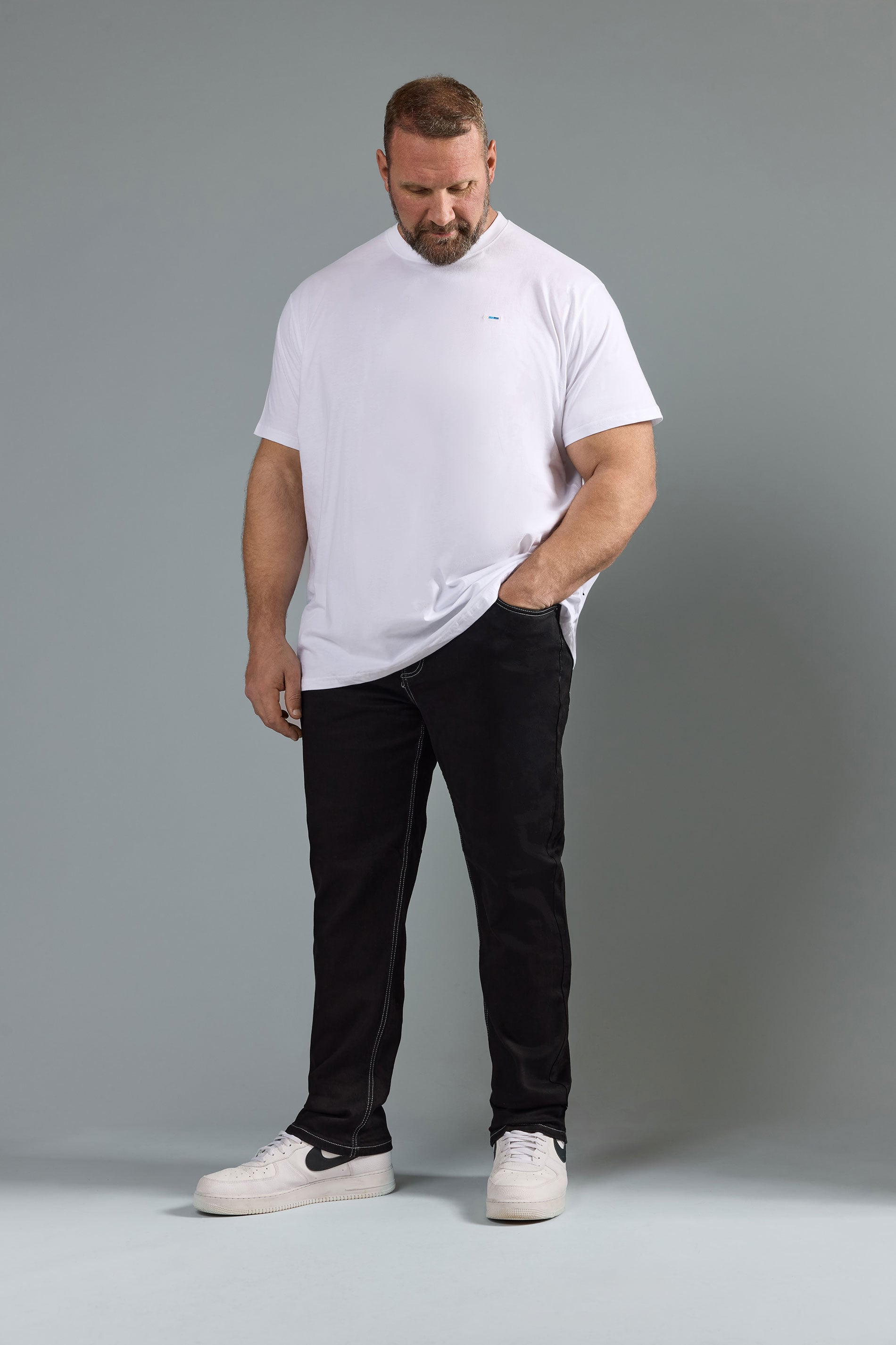BadRhino Big & Tall Black Contrast Stitch Straight Leg Jeans | BadRhino 3