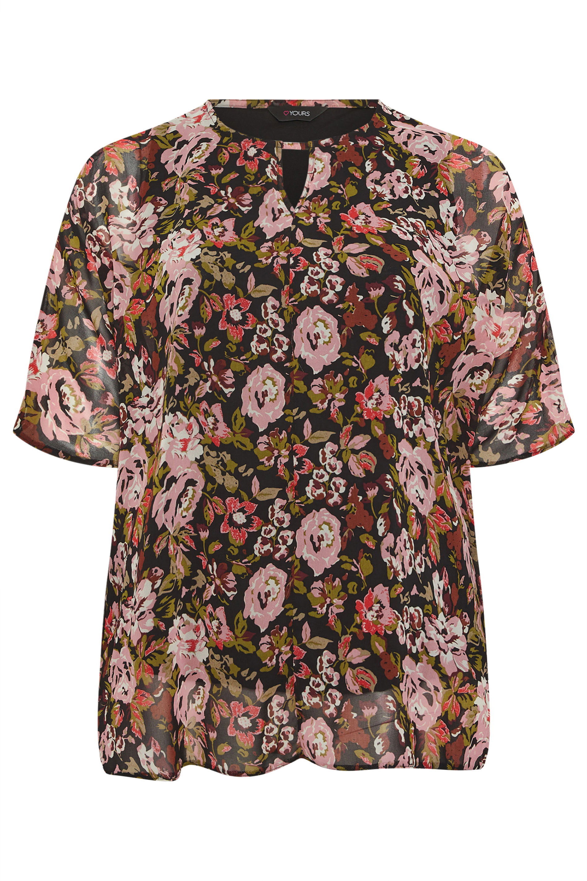 YOURS Plus Size Black Floral Print Keyhole Detail Top | Yours Clothing 5