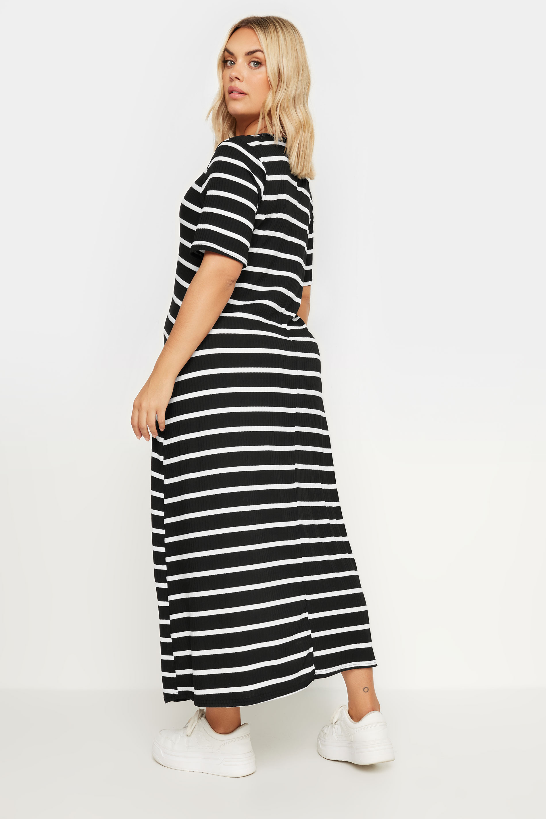 YOURS Plus Size Black Stripe Ribbed Maxi Dress | Yours Clothing 3