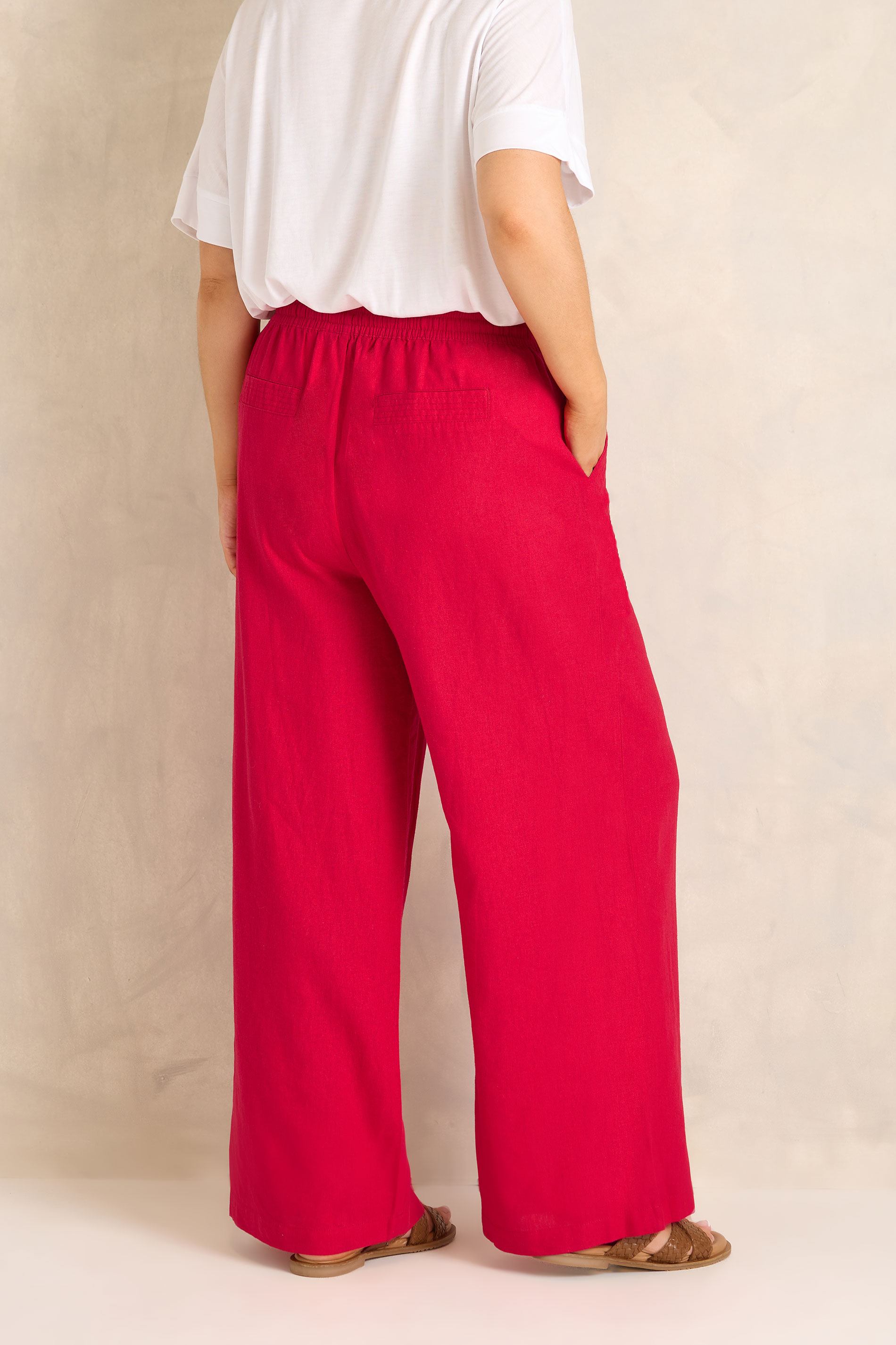 EVANS Plus Size Red Wide Leg Premium Linen Trousers | Evans 4