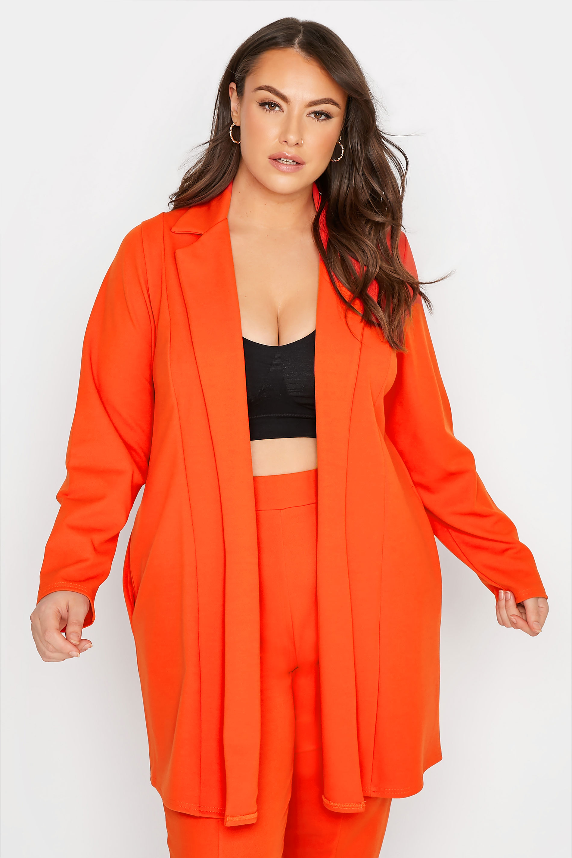LIMITED COLLECTION Plus Size Bright Orange Scuba Blazer | Yours Clothing 1