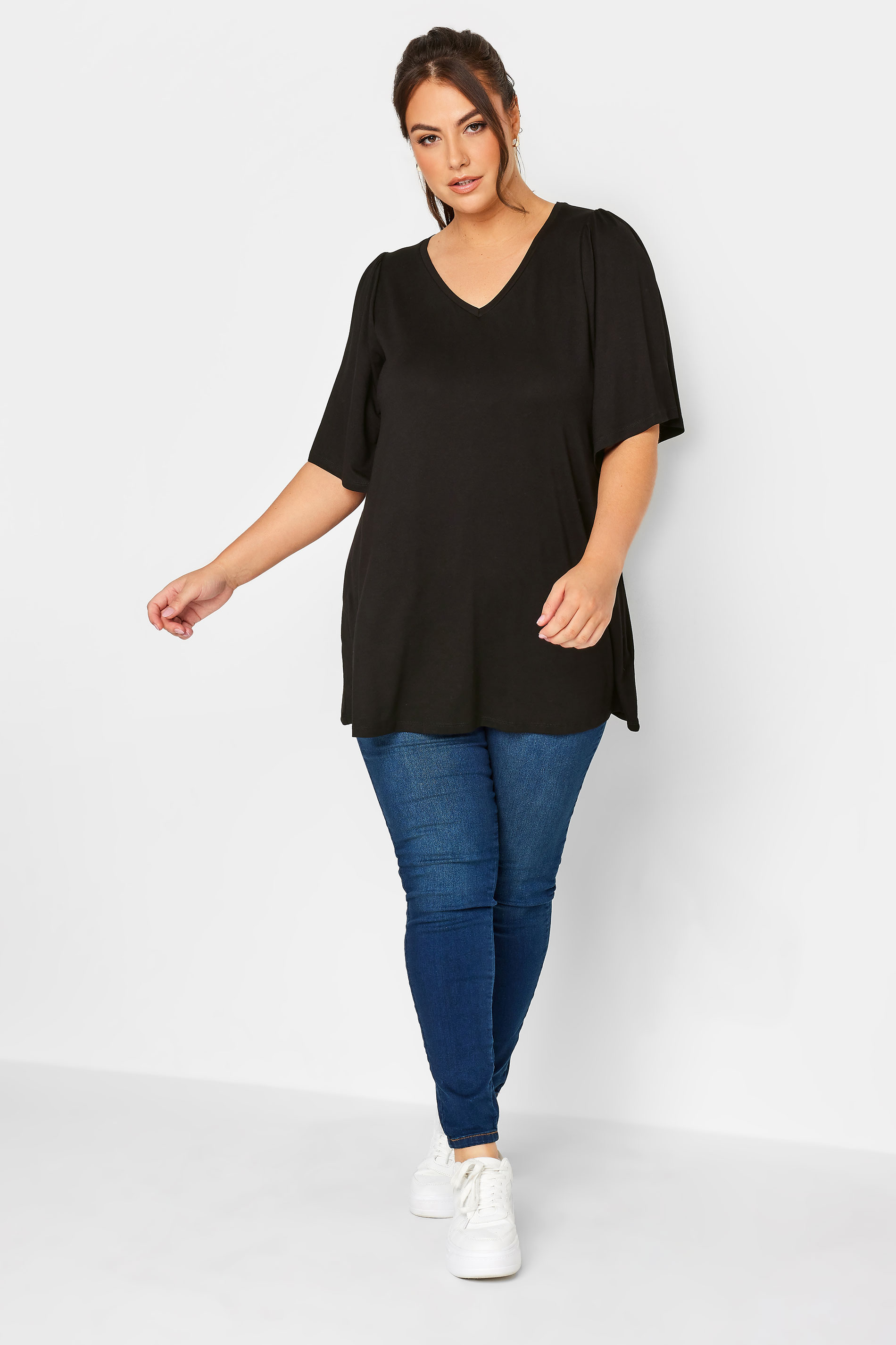YOURS Plus Size Black Angel Sleeve Top | Yours Clothing  2