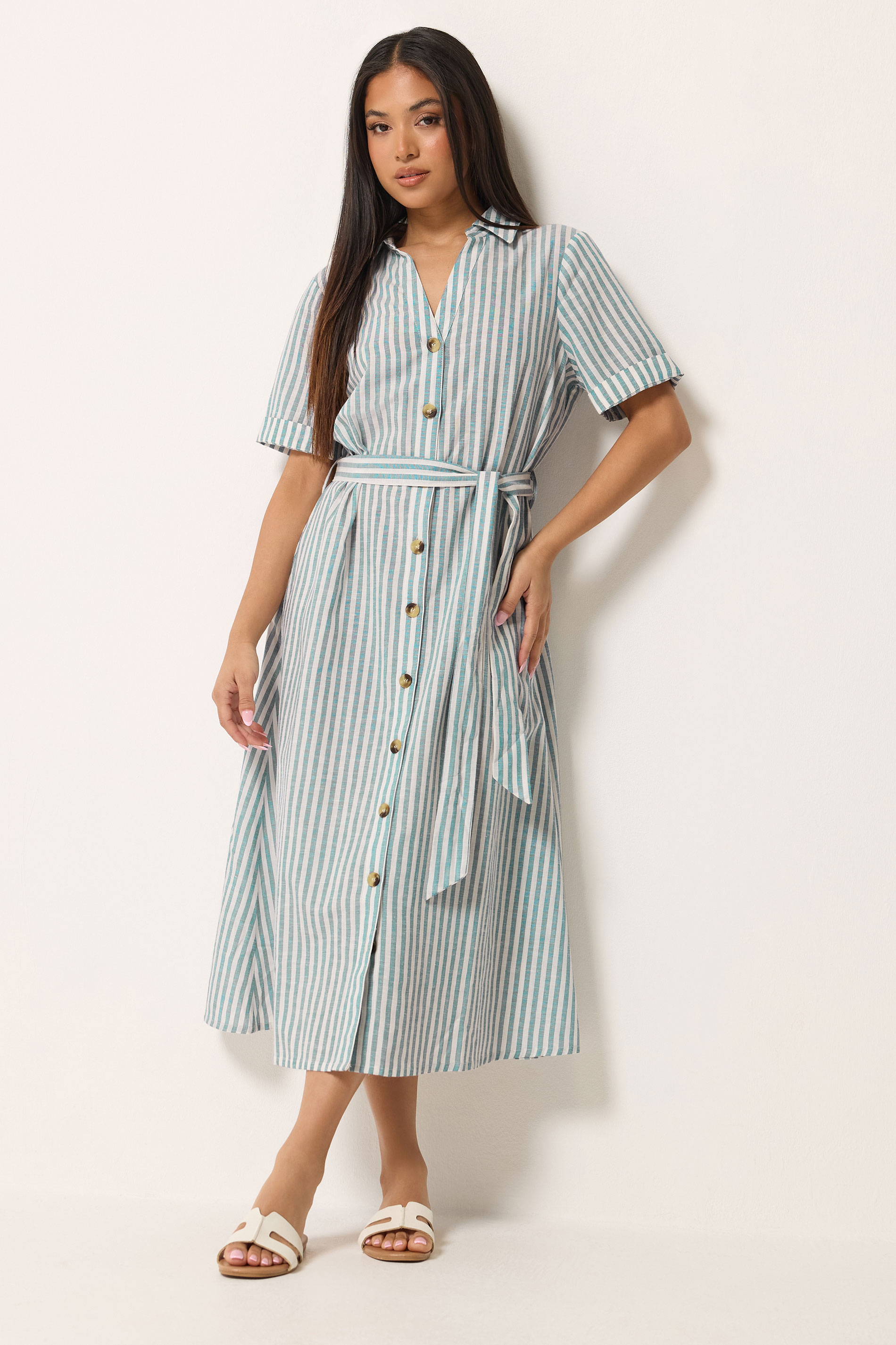 M&Co Petite Blue Stripe Shirt Dress | M&Co 3