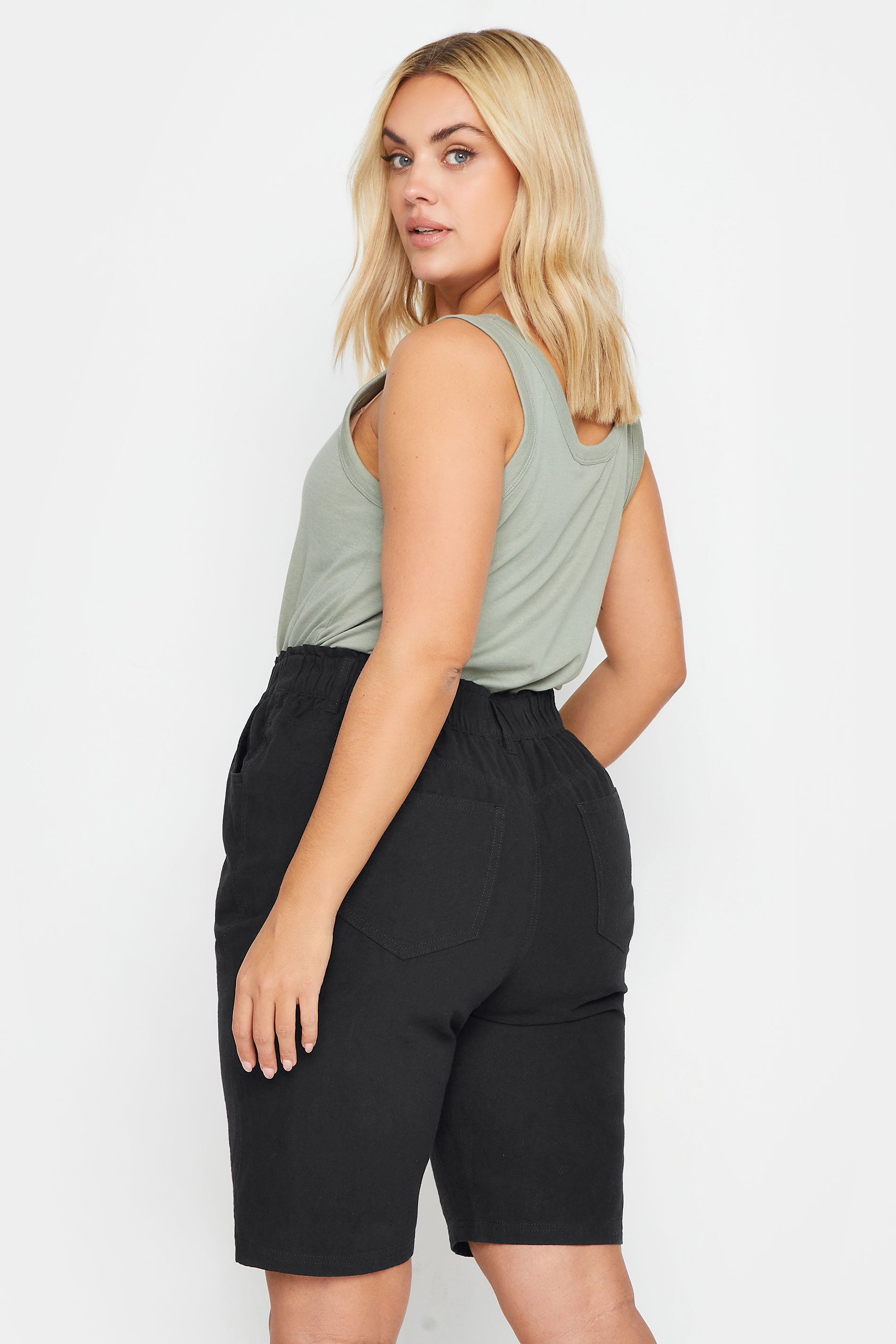 YOURS Plus Size Black Elasticated Cool Cotton Shorts | Yours Clothing 3