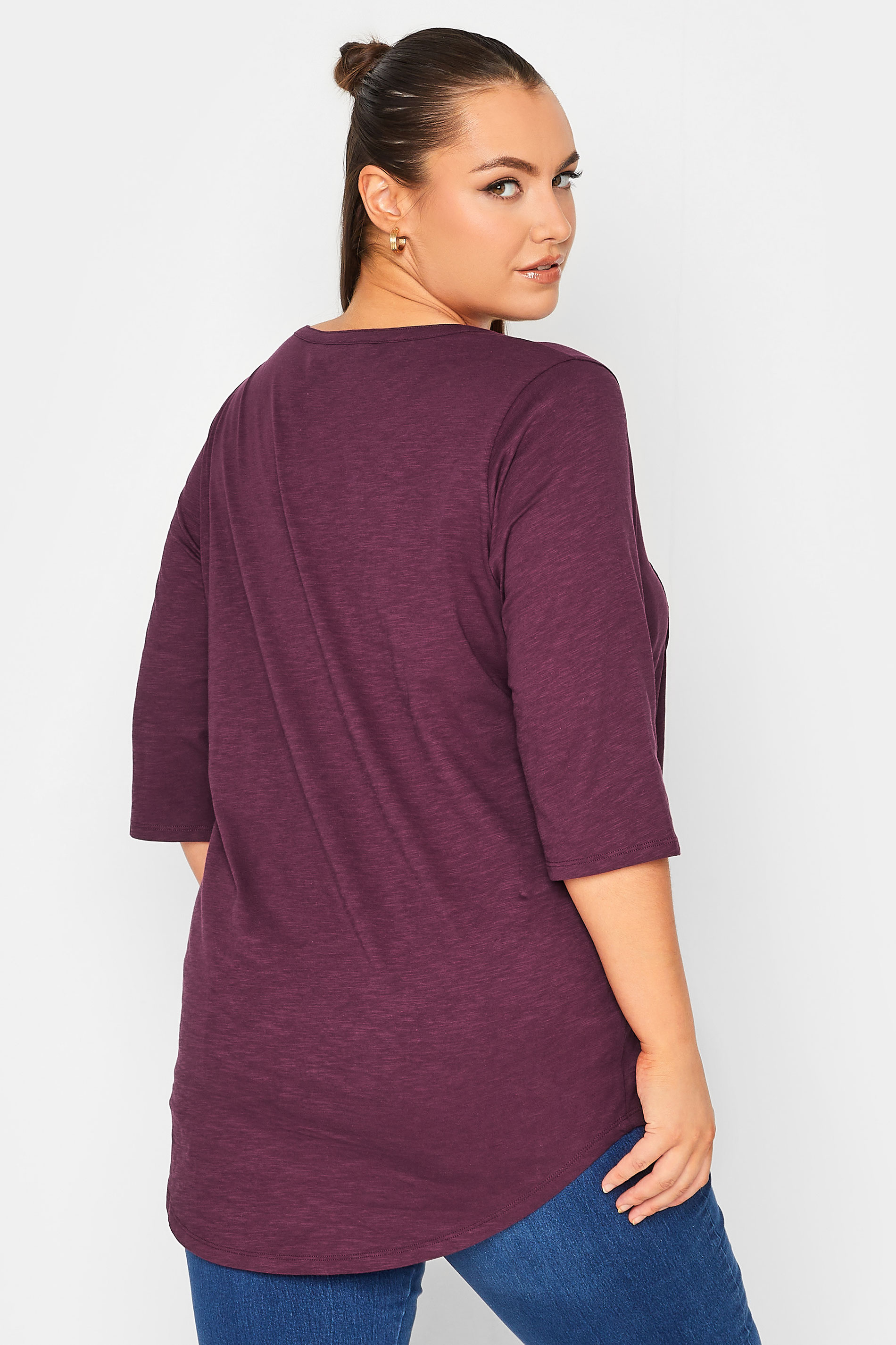 Plus Size YOURS Purple Pintuck Button Henley T-Shirt | Yours Clothing 3