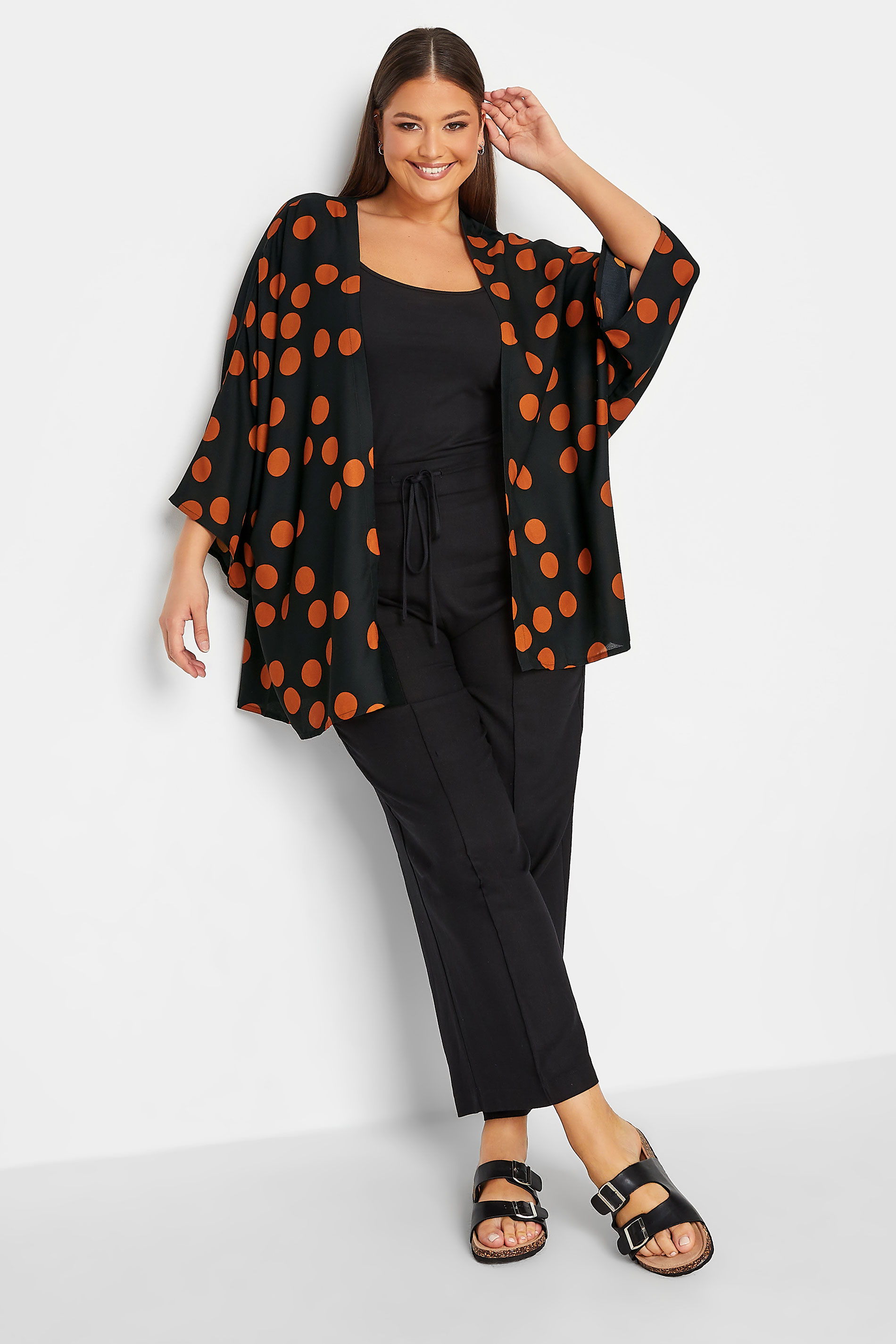 YOURS Curve Plus Size Black Spot Print Boxy Kimono | Yours Clothing 2