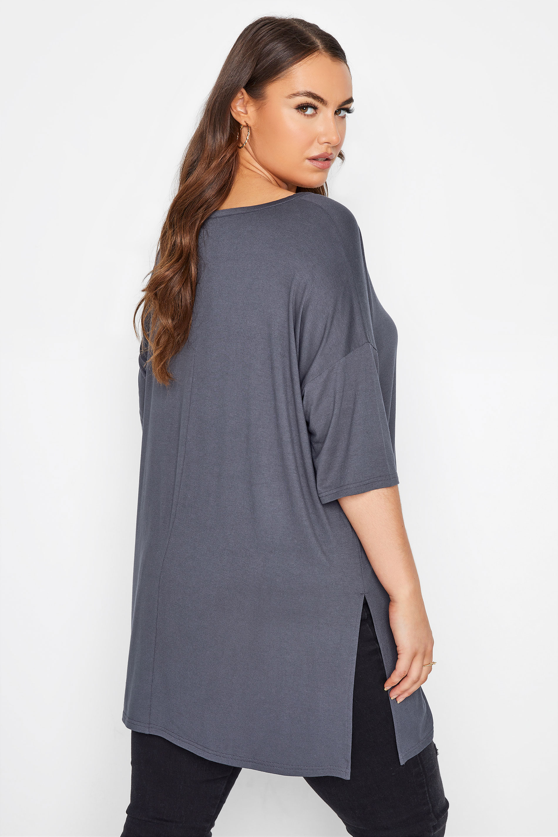 Plus Size Slate Grey Oversized T-Shirt | Yours Clothing