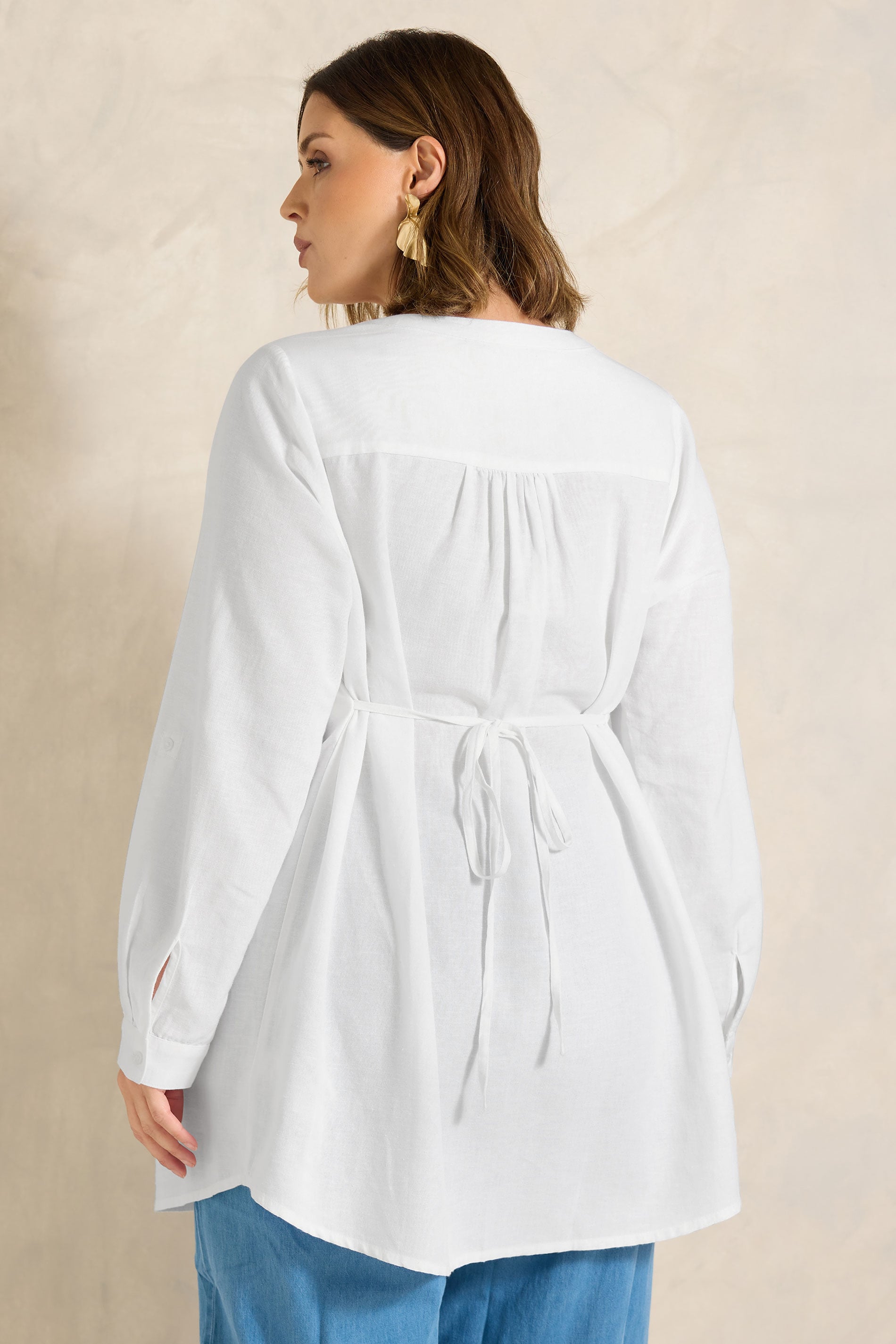 EVANS Plus Size White Linen Pintuck Shirt | Evans 2