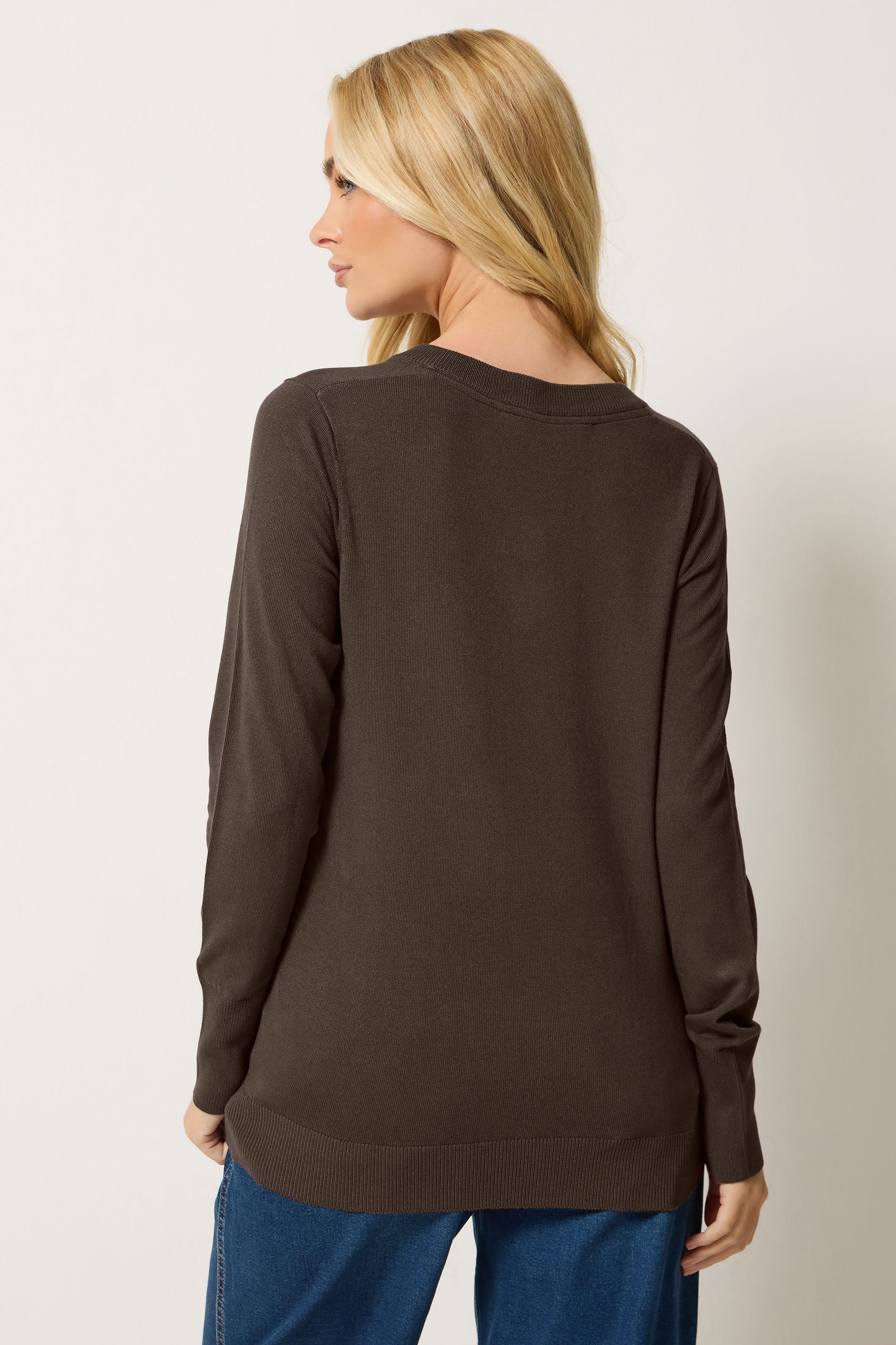 M&Co Chocolate Brown V-Neck Jumper | M&Co 2