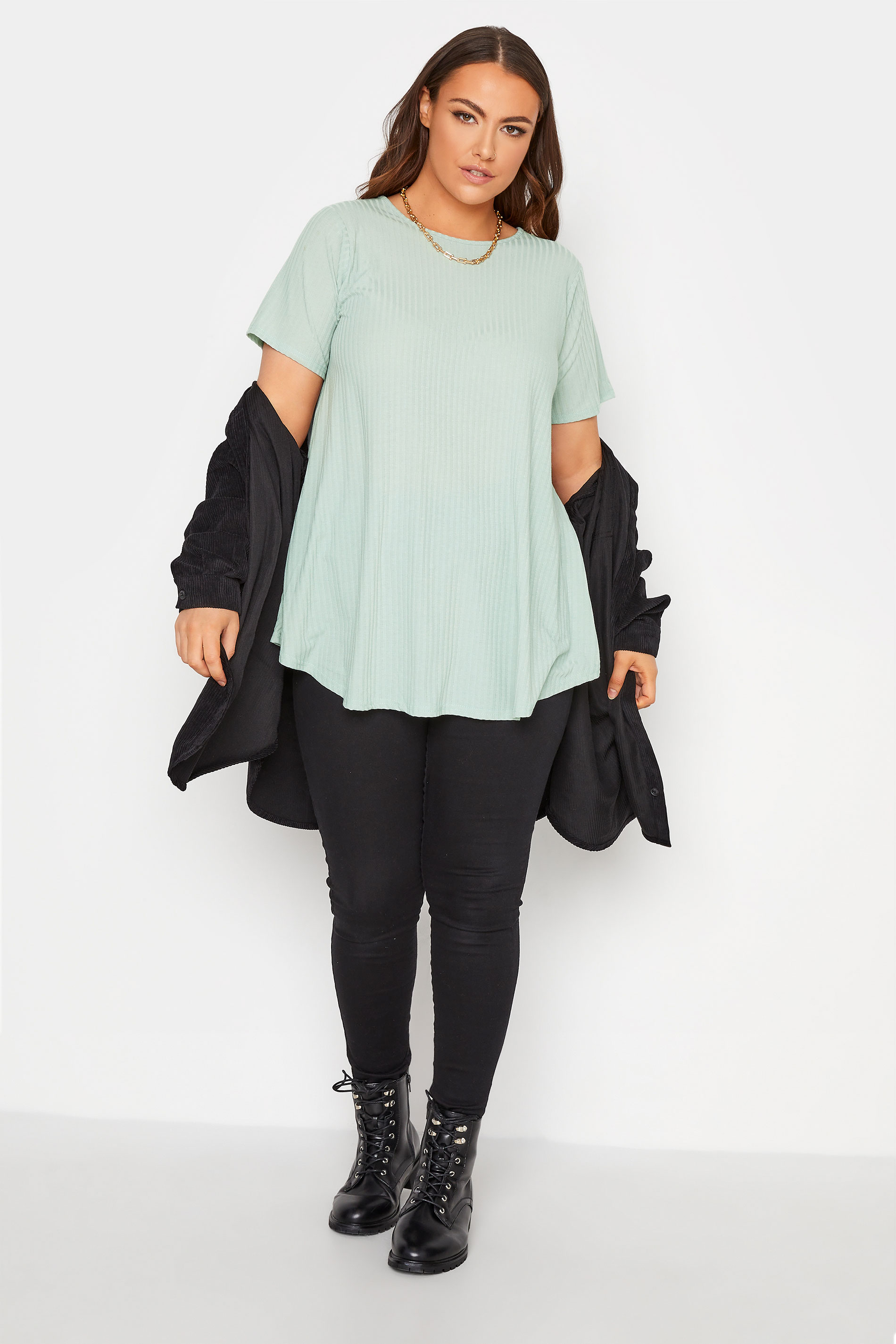 Grande taille  Tops Grande taille  Tops Jersey | LIMITED COLLECTION - Top Vert Menthe Volanté Nervuré - RD65035