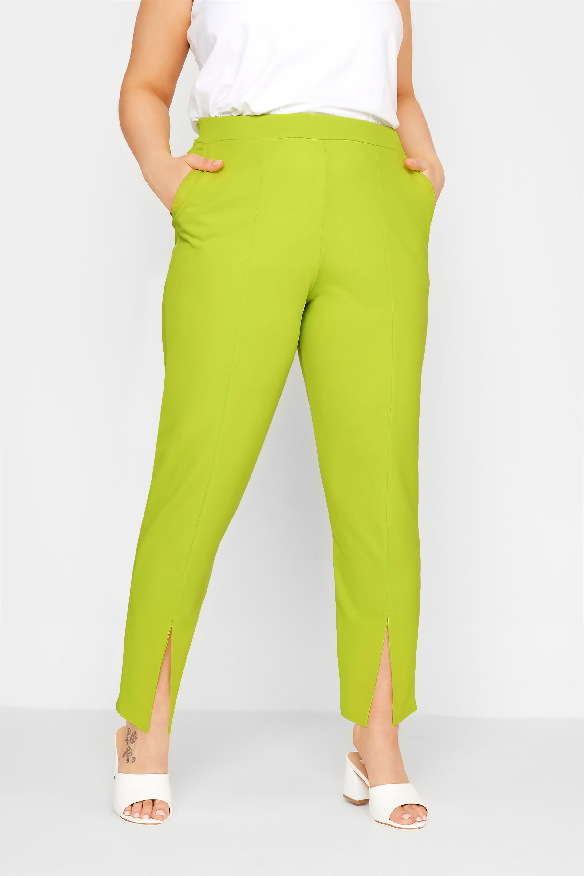 LIMITED COLLECTION Curve Sharp Green Split Hem Tapered Trousers_A.jpg