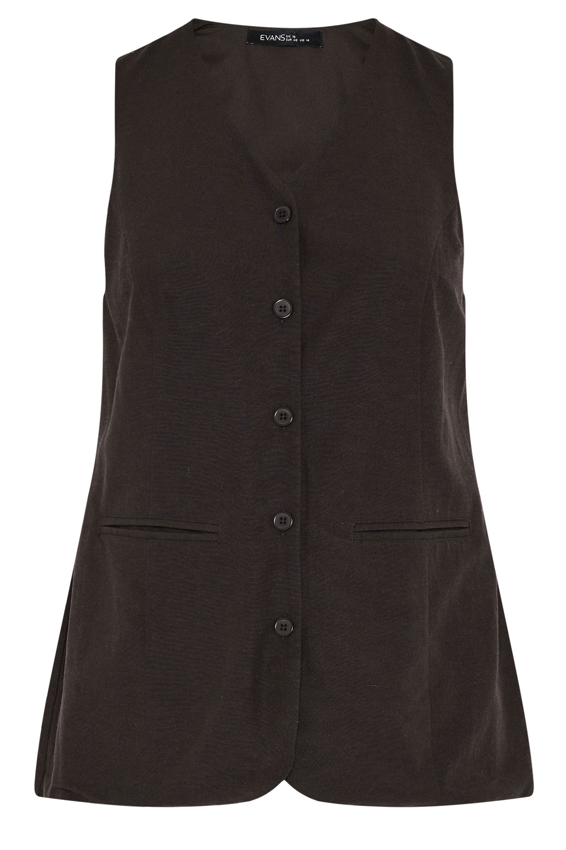 EVANS Plus Size Chocolate Brown Linen Waistcoat | Evans 7