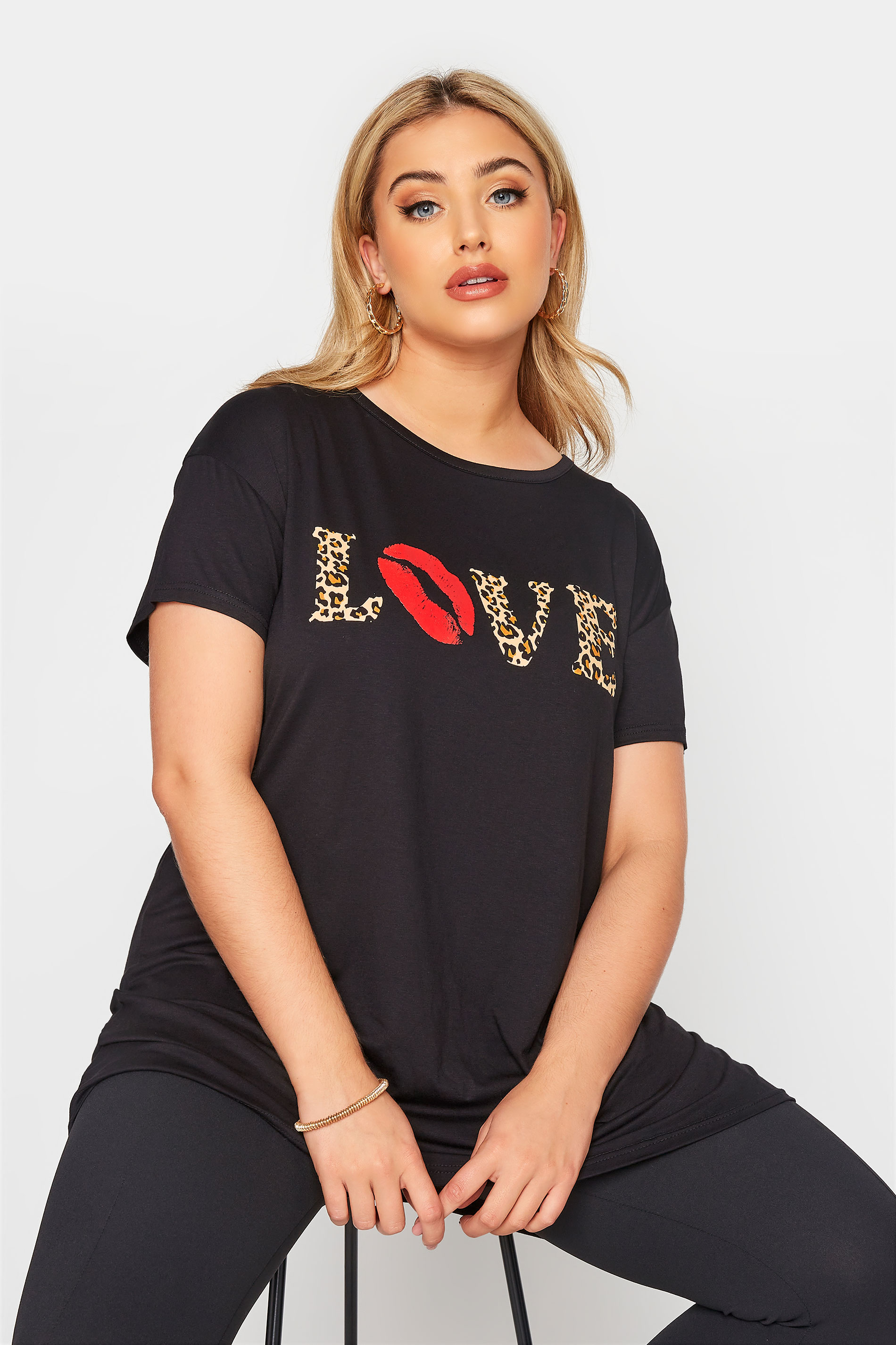 Black Leopard Print 'Love' Slogan T-Shirt_A.jpg