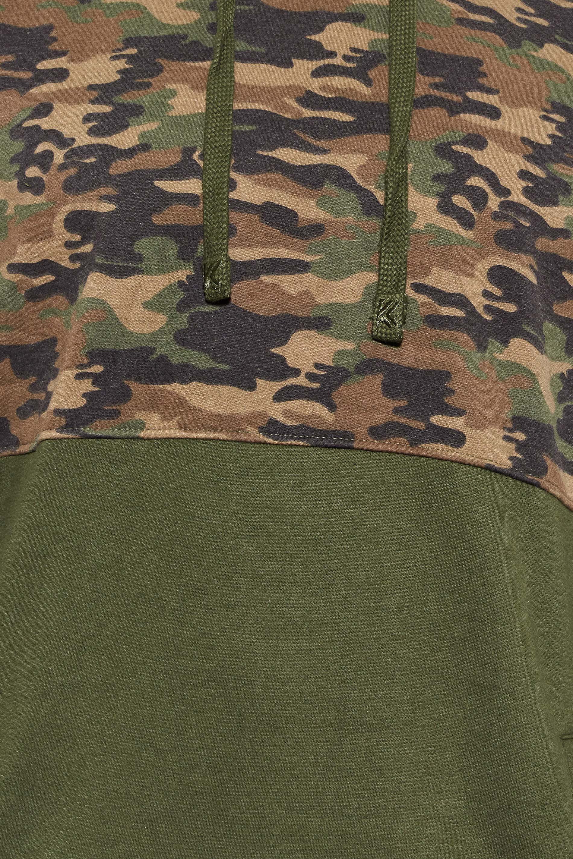 KAM Big & Tall Khaki Green Camo Colour Block Hoodie | BadRhino 1
