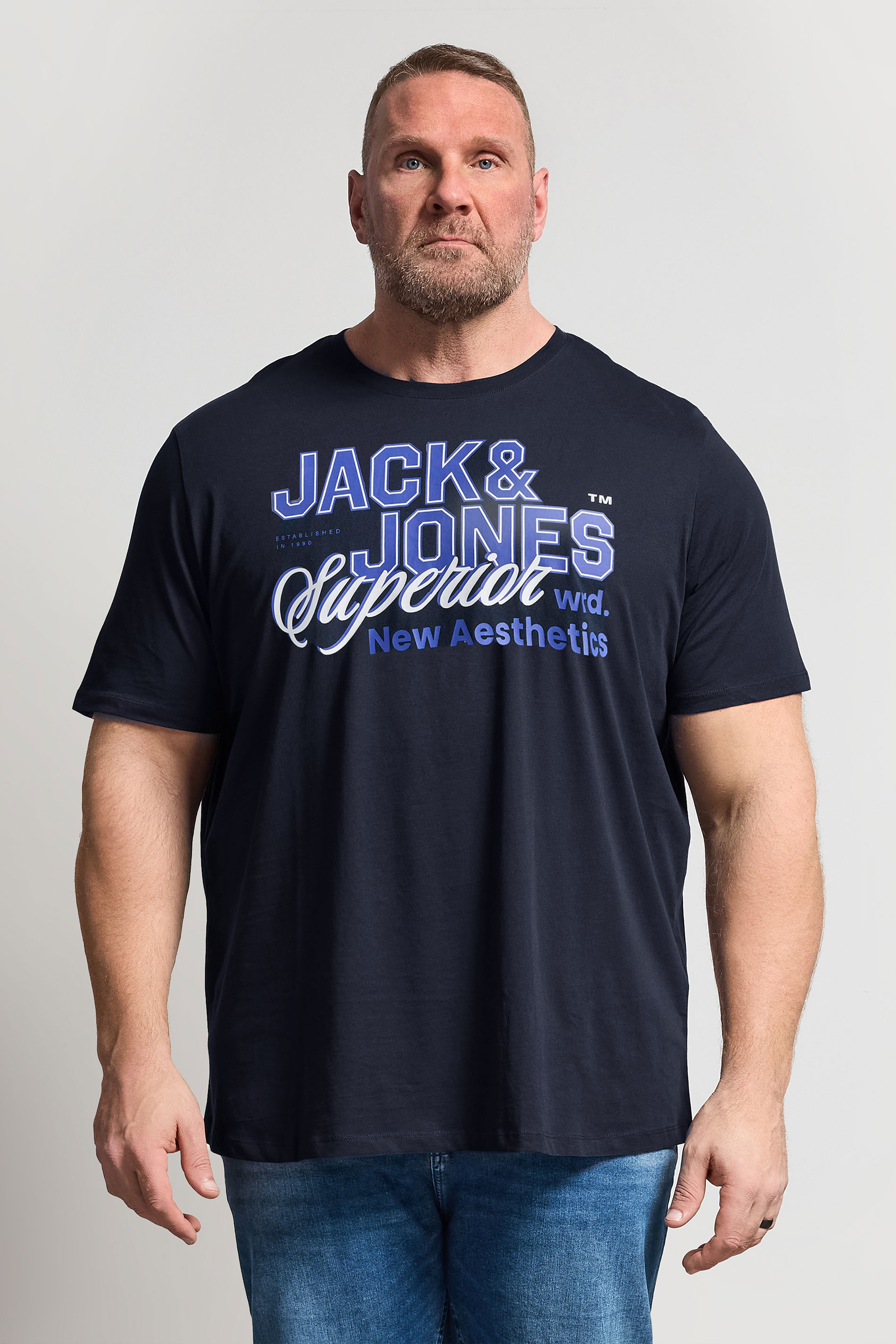 JACK & JONES Big & Tall Navy Blue Graphic T-Shirt | BadRhino 3