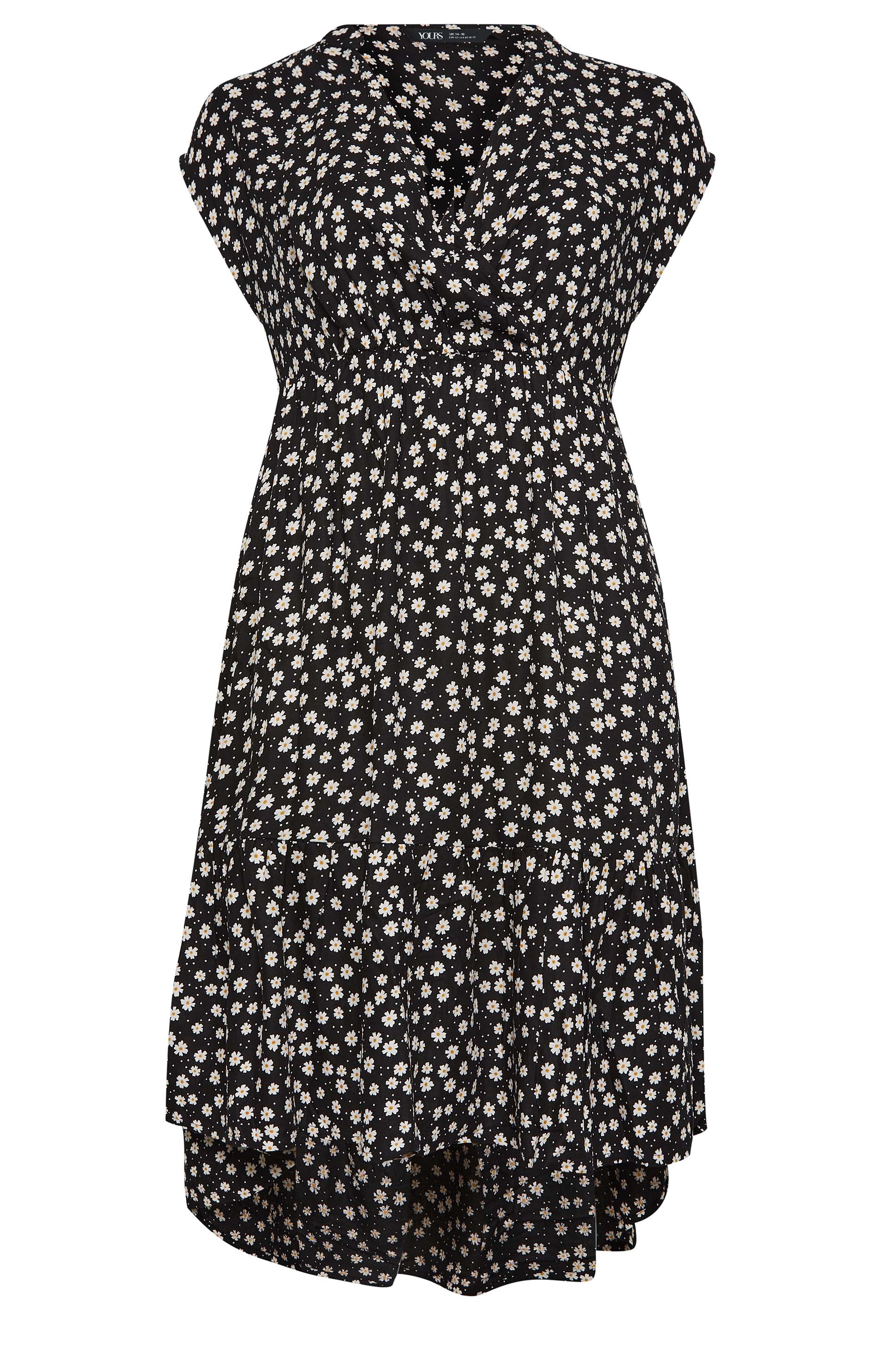 YOURS Plus Size Black Daisy Print High Low Wrap Dress | Yours Clothing