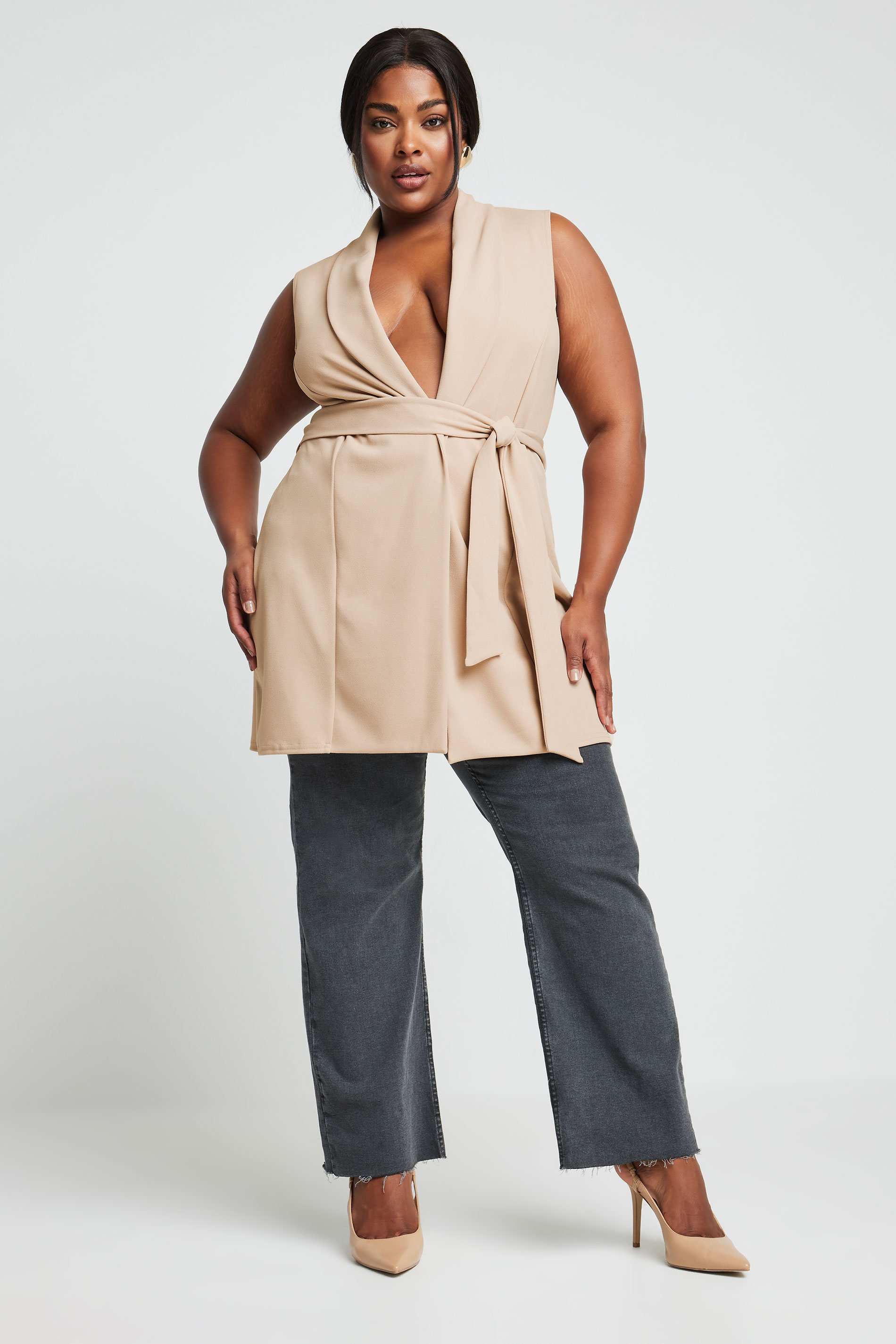 LIMITED COLLECTION Plus Size Natural Brown Sleeveless Blazer | Yours Clothing 2