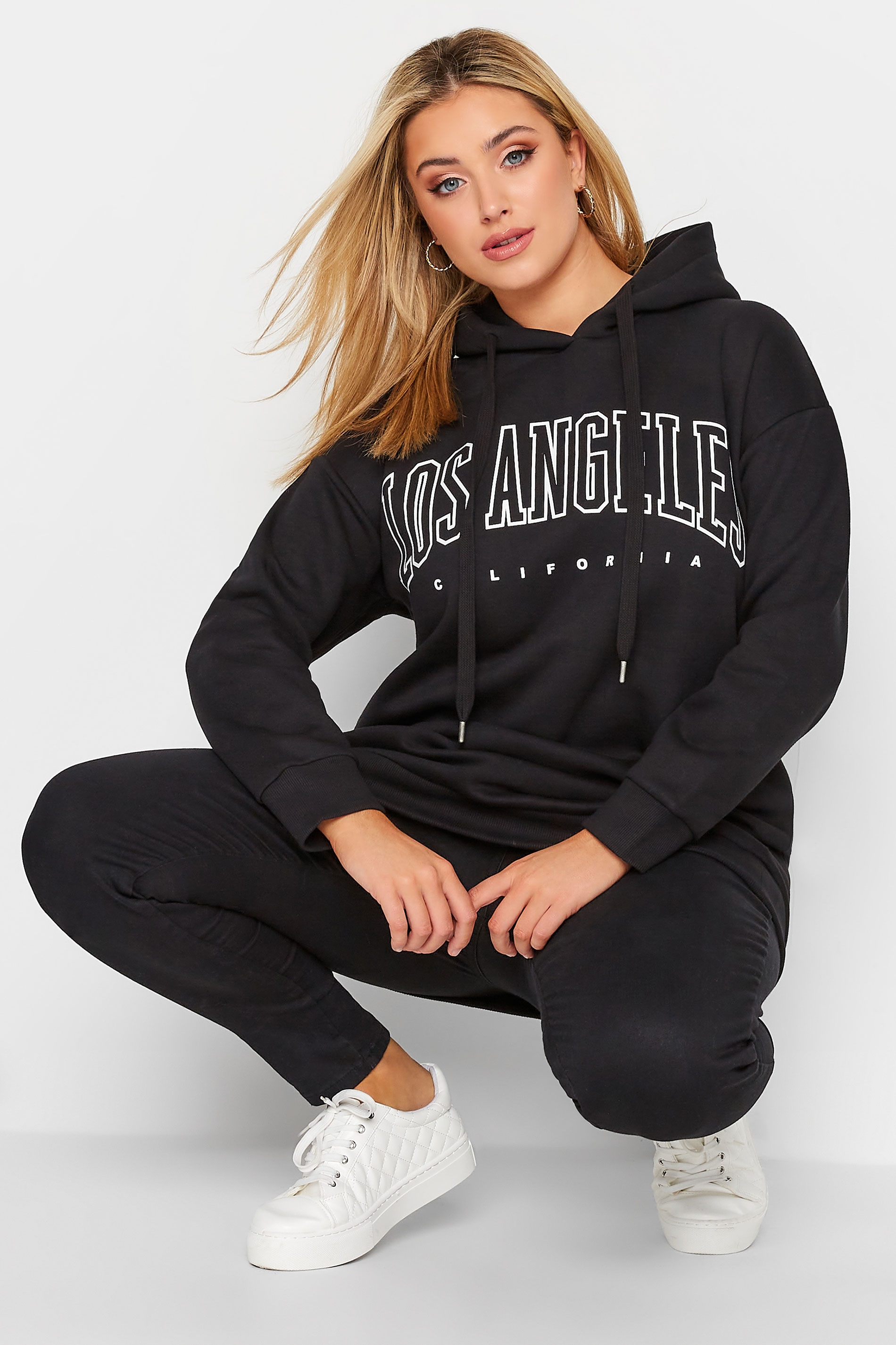 Plus Size Black 'Los Angeles' Slogan Hoodie | Yours Clothing 1