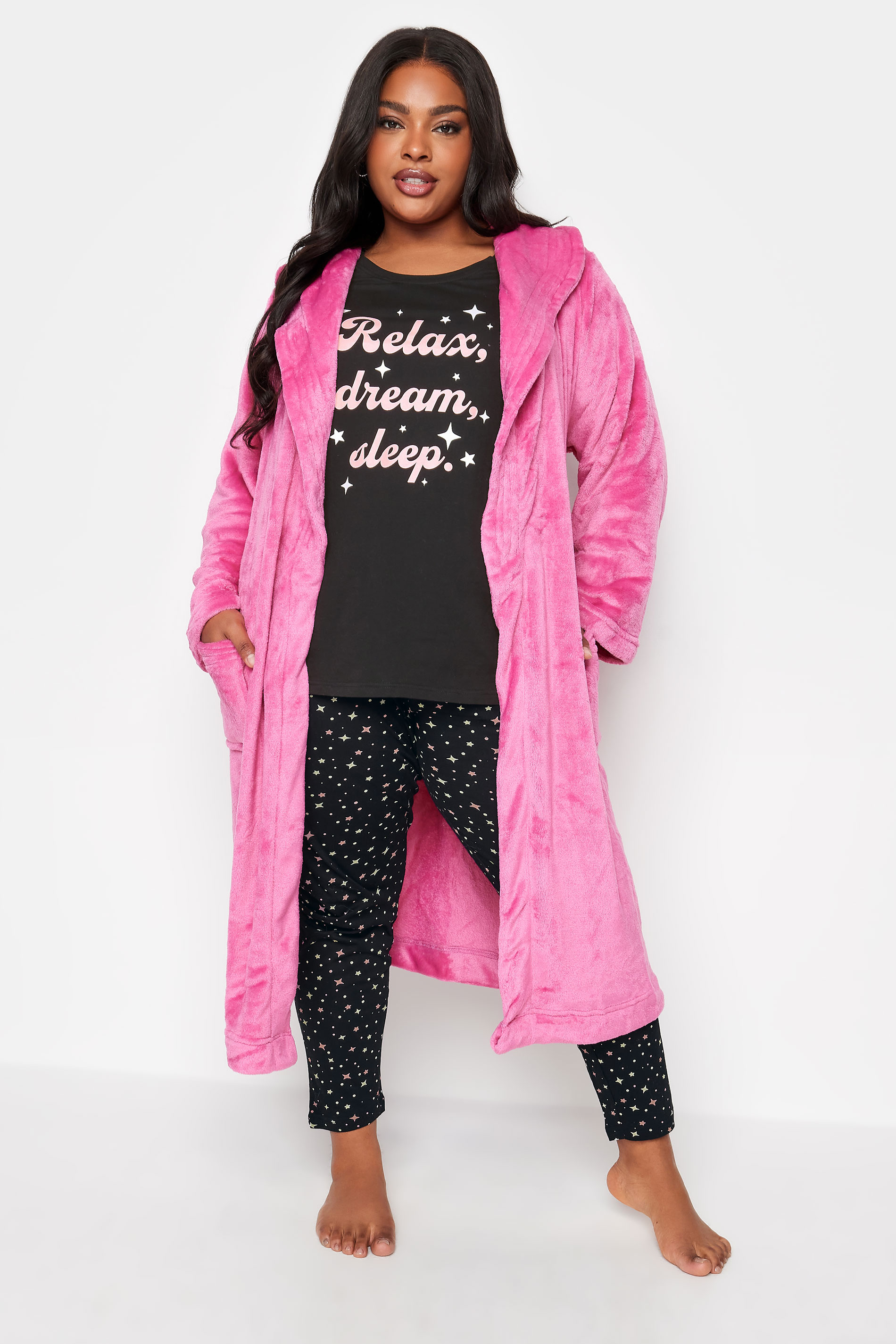 YOURS Plus Size Black 'Relax Dream Sleep' Star Print Pyjama Set | Yours Clothing 3