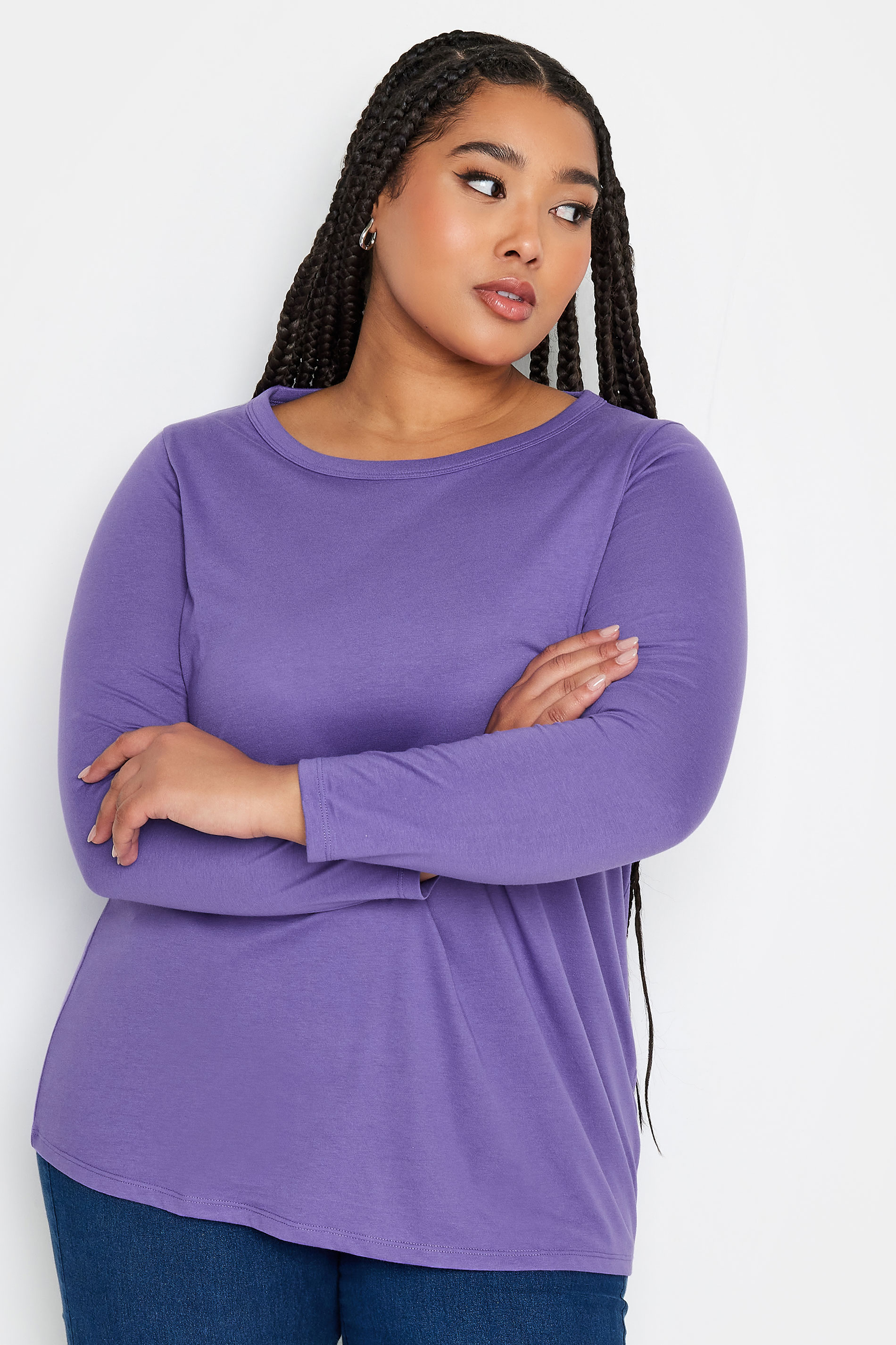 YOURS Plus Size Purple Long Sleeve Top | Yours Clothing 1