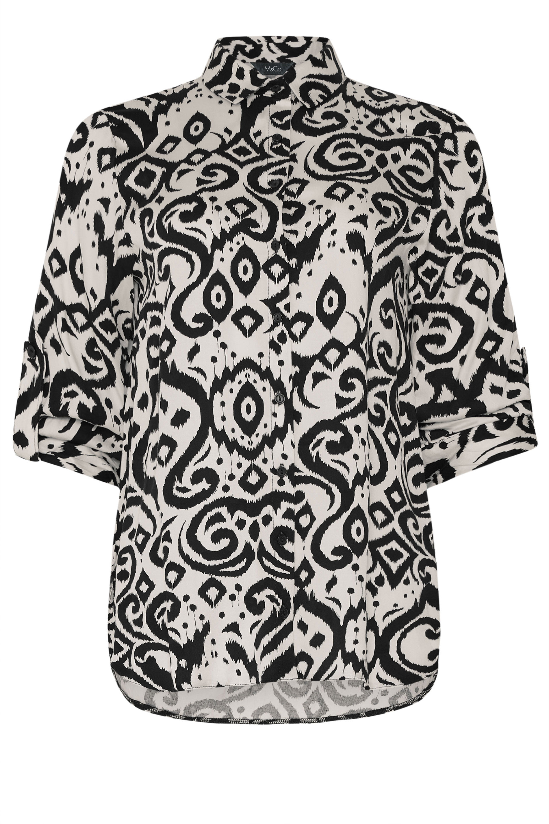 M&Co White & Black Ikat Print Tab Sleeve Shirt 6