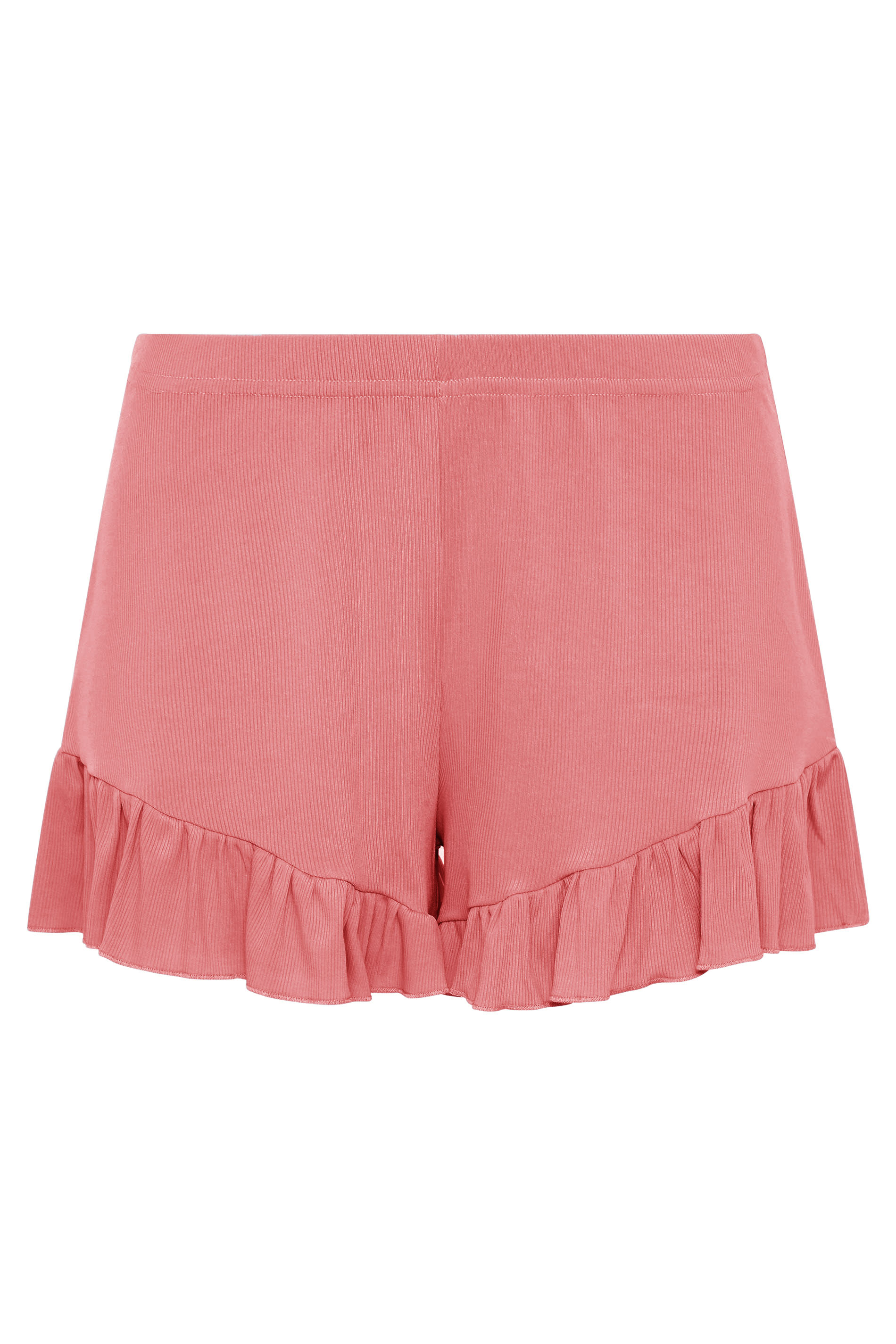 LIMITED COLLECTION Pink Frill Ribbed Pyjama Shorts | Yours Clothing