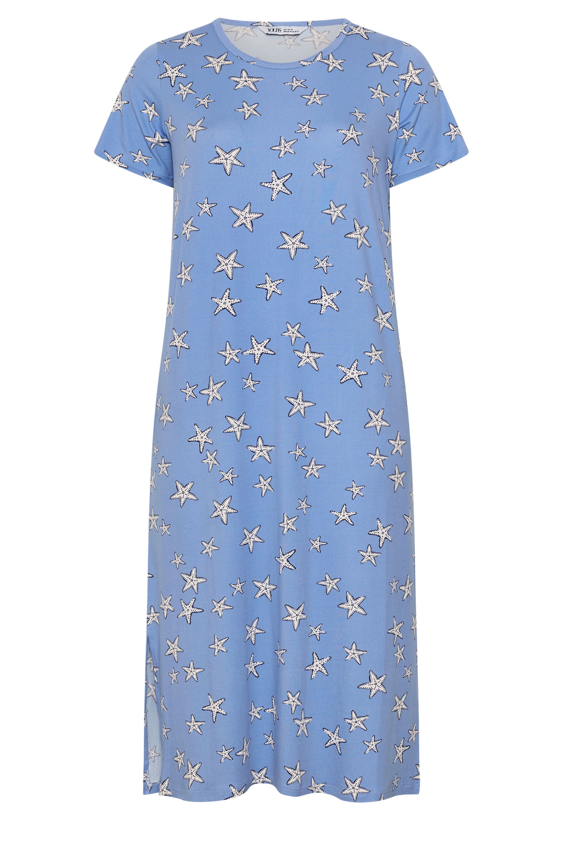 YOURSET Plus Size 2 PACK Blue Star & Shell Print Midaxi Nightdresses | Yours Clothing 9
