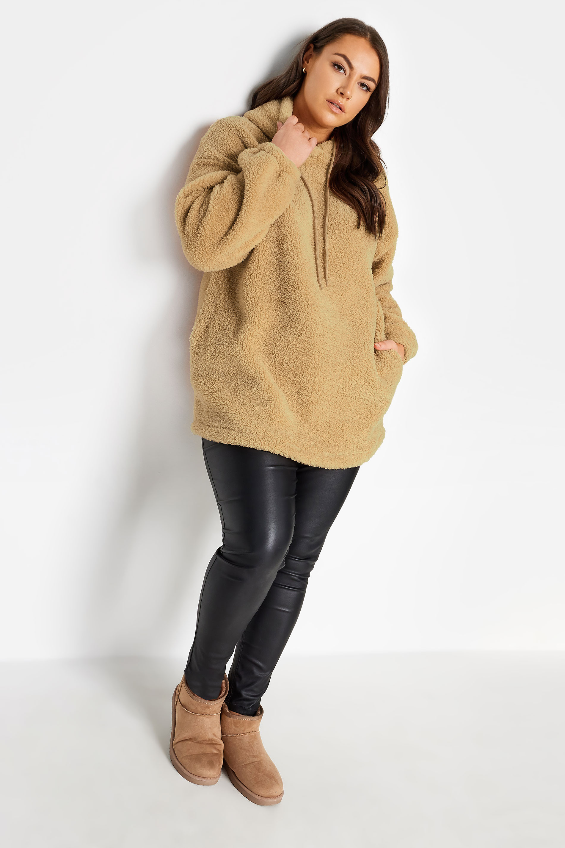 YOURS Plus Size Brown Teddy Hoodie | Yours Clothing 2