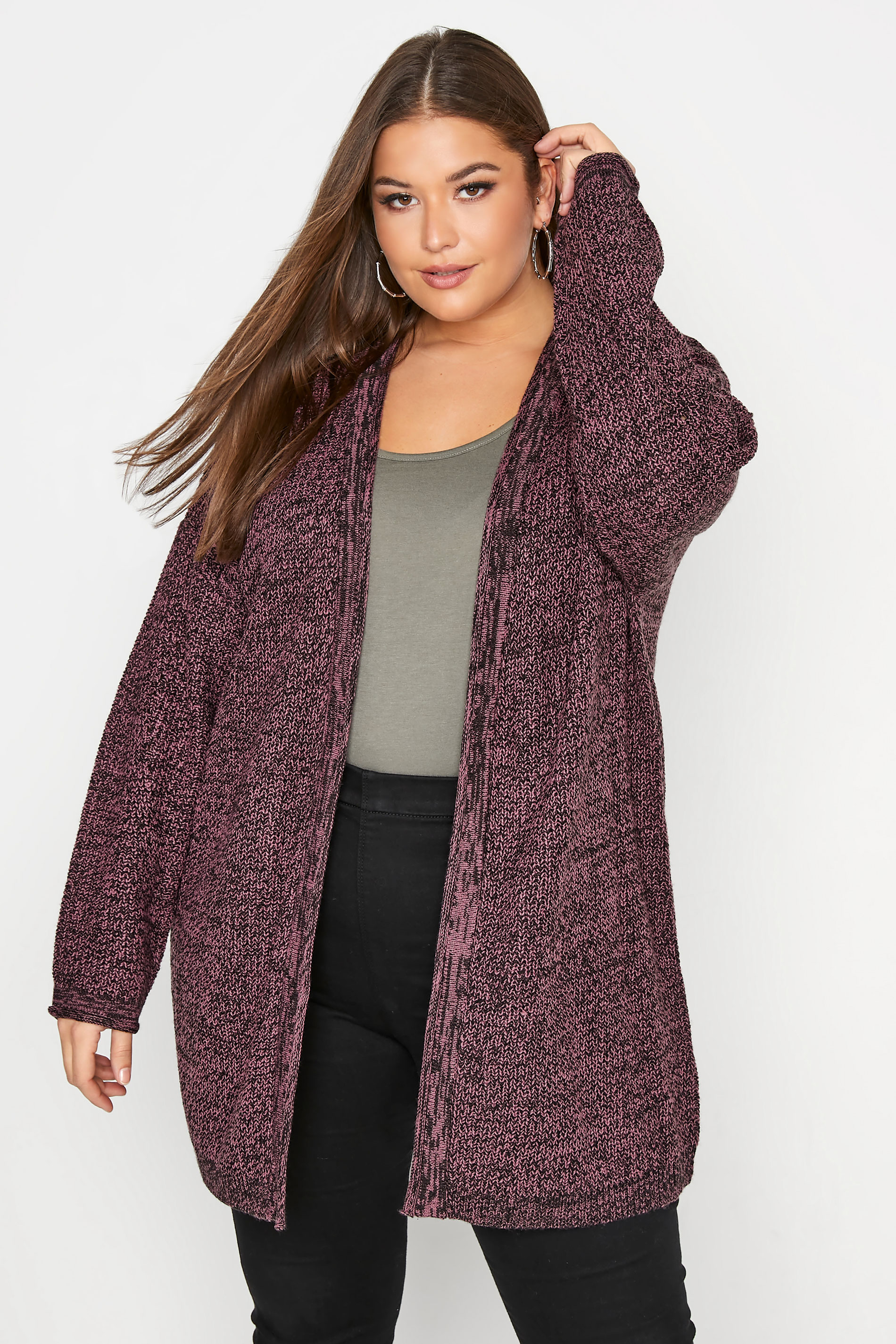 Plus Size Curve Pink Twist Essential Knitted Cardigan | Yours Clothing 1