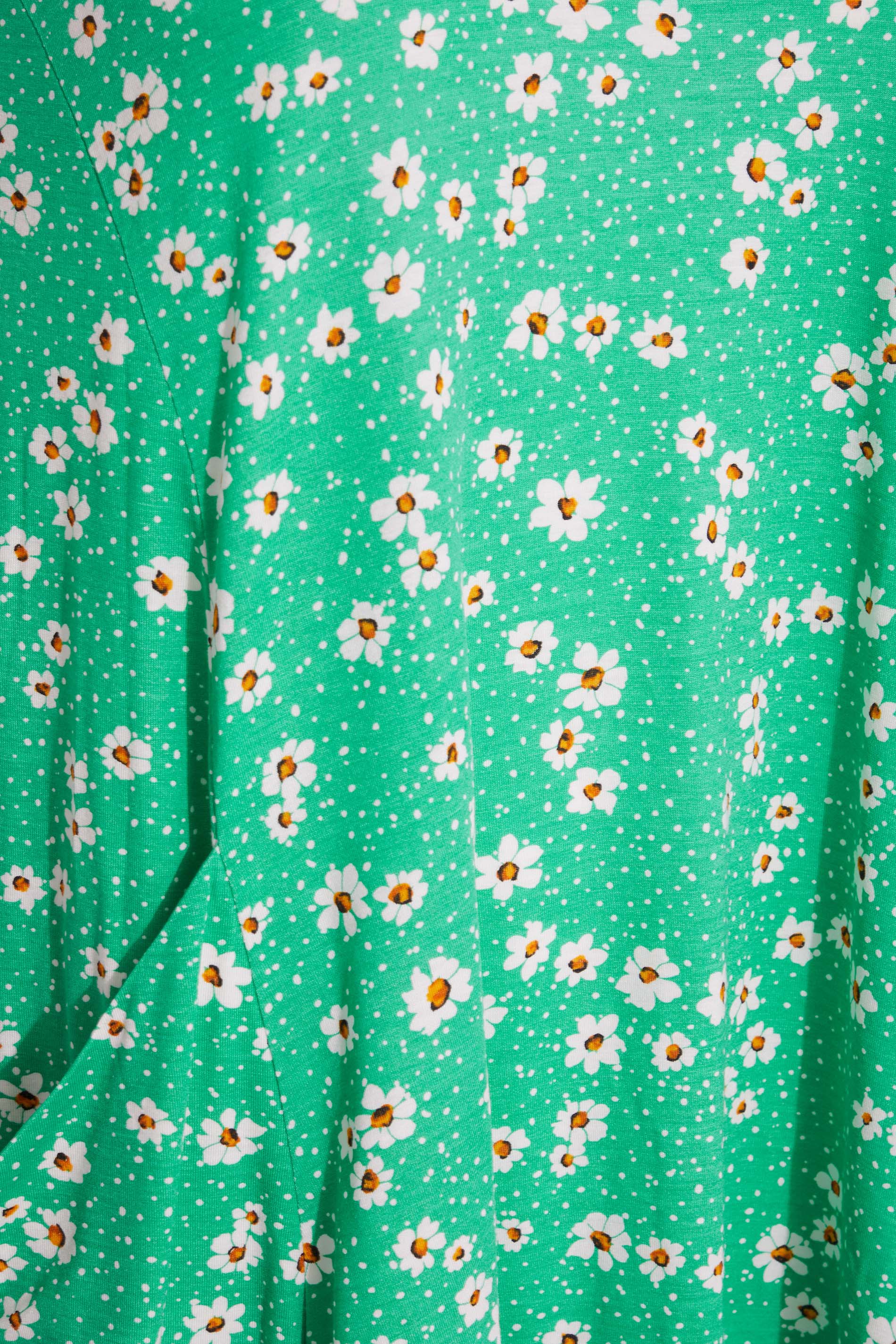 Robes Grande Taille Grande taille  Robes Casual | Robe Verte Drâpée Pâquerettes à Poches - RT28800
