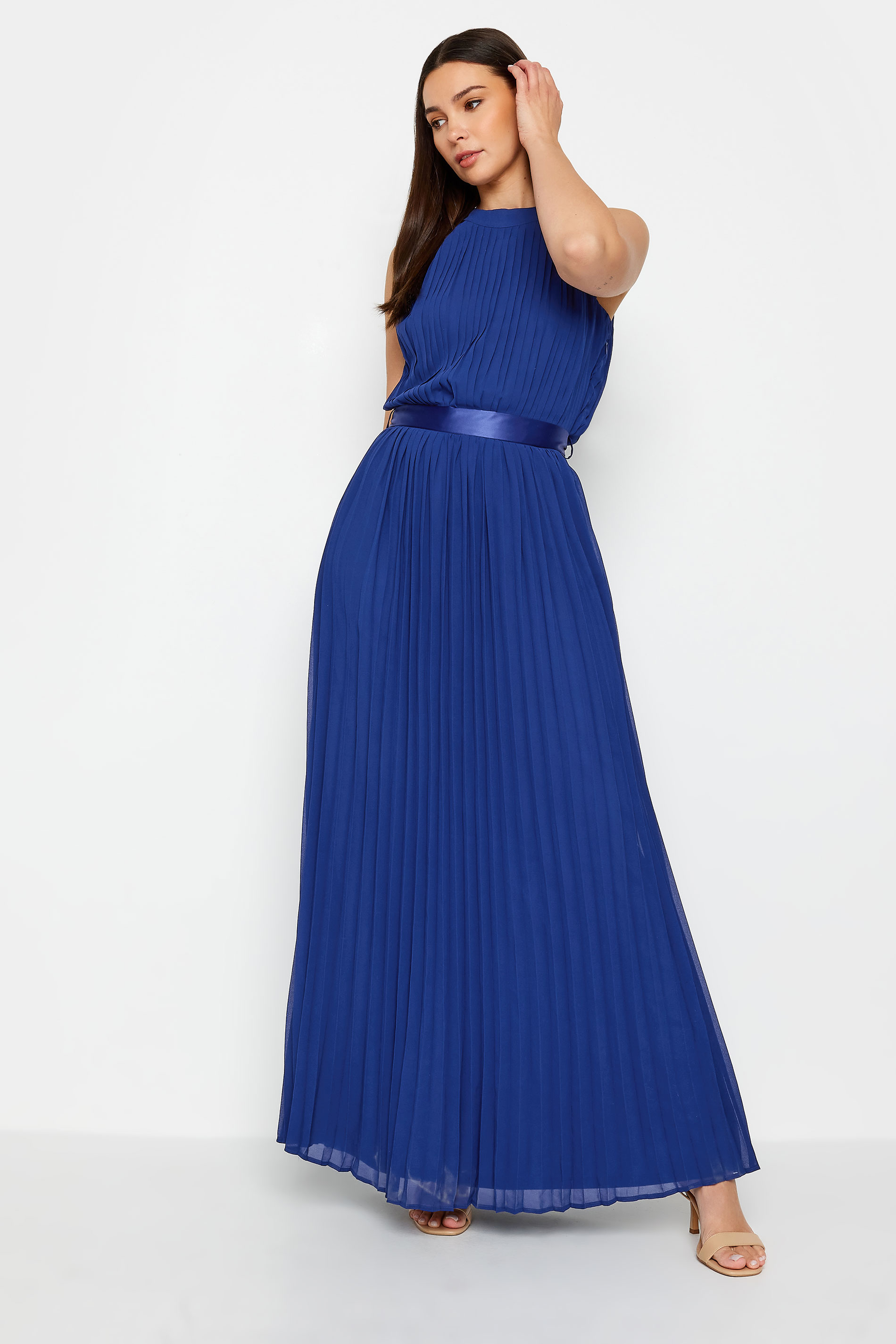 LTS Tall Womens Dark Blue Halterneck Pleated Maxi Dress | Long Tall Sally 3