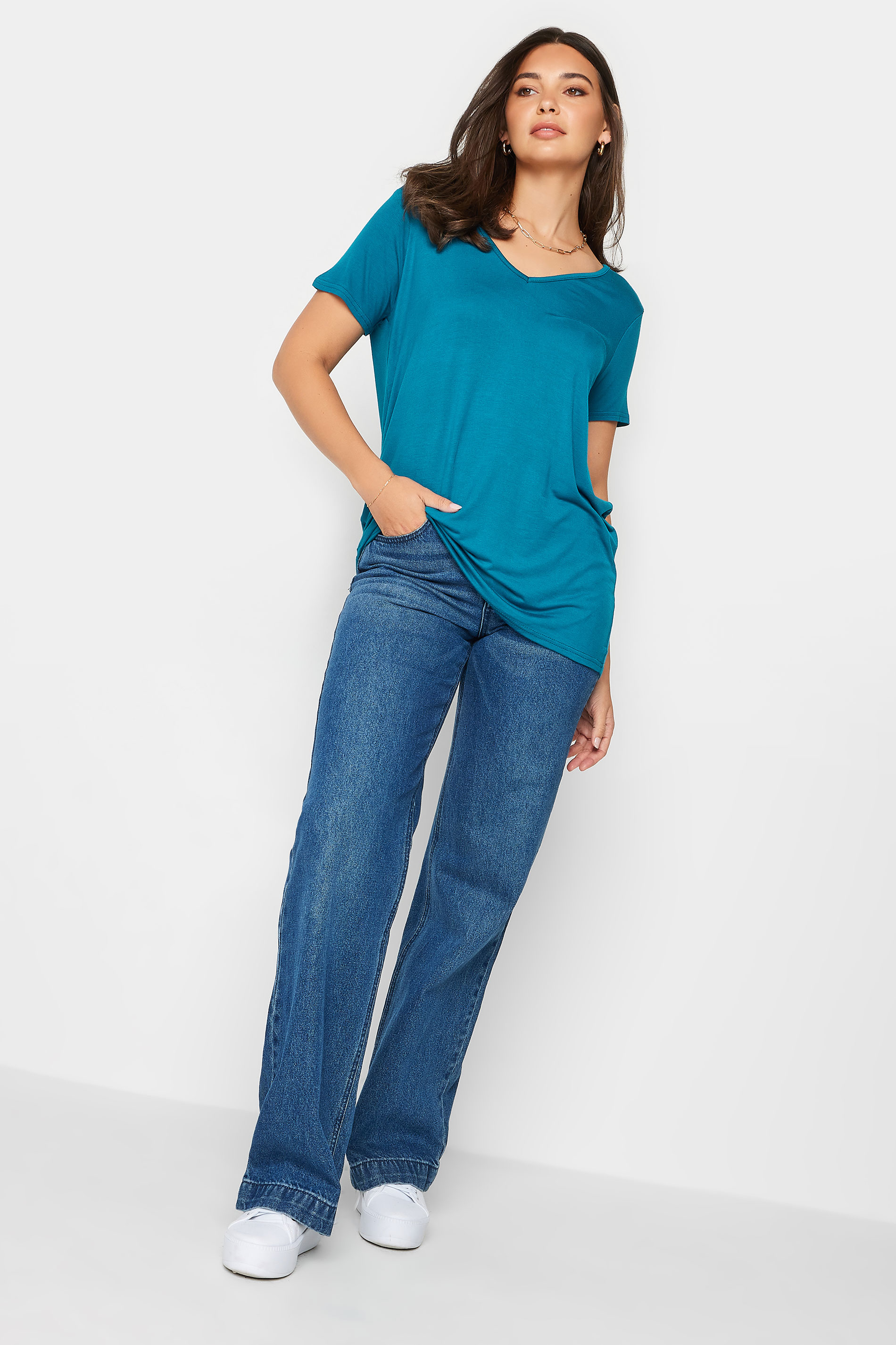 LTS Tall Women's Teal Blue V-Neck T-Shirt | Long Tall Sally 2