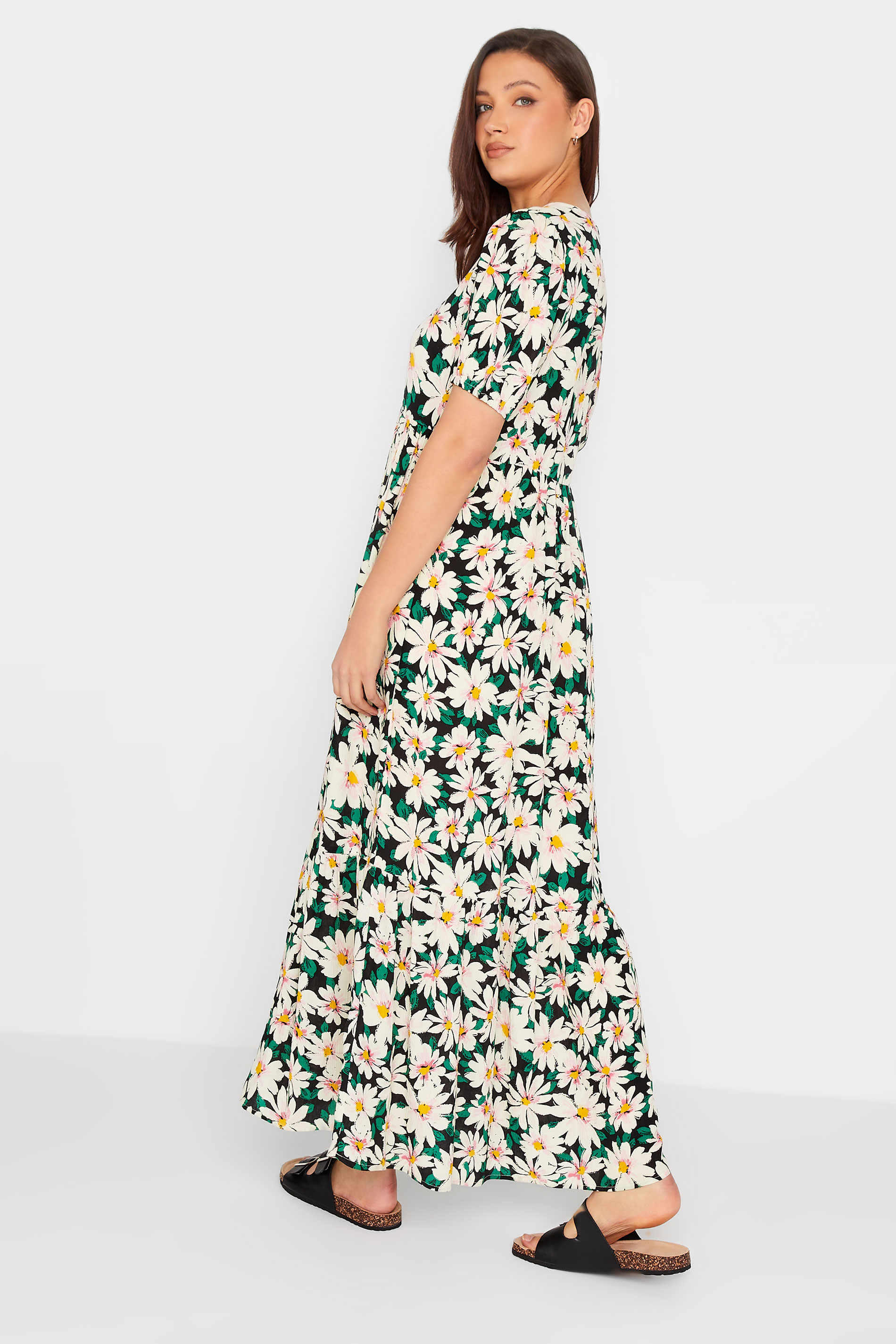 LTS Tall Women's Black Daisy Print Maxi Dress | Long Tall Sally 3