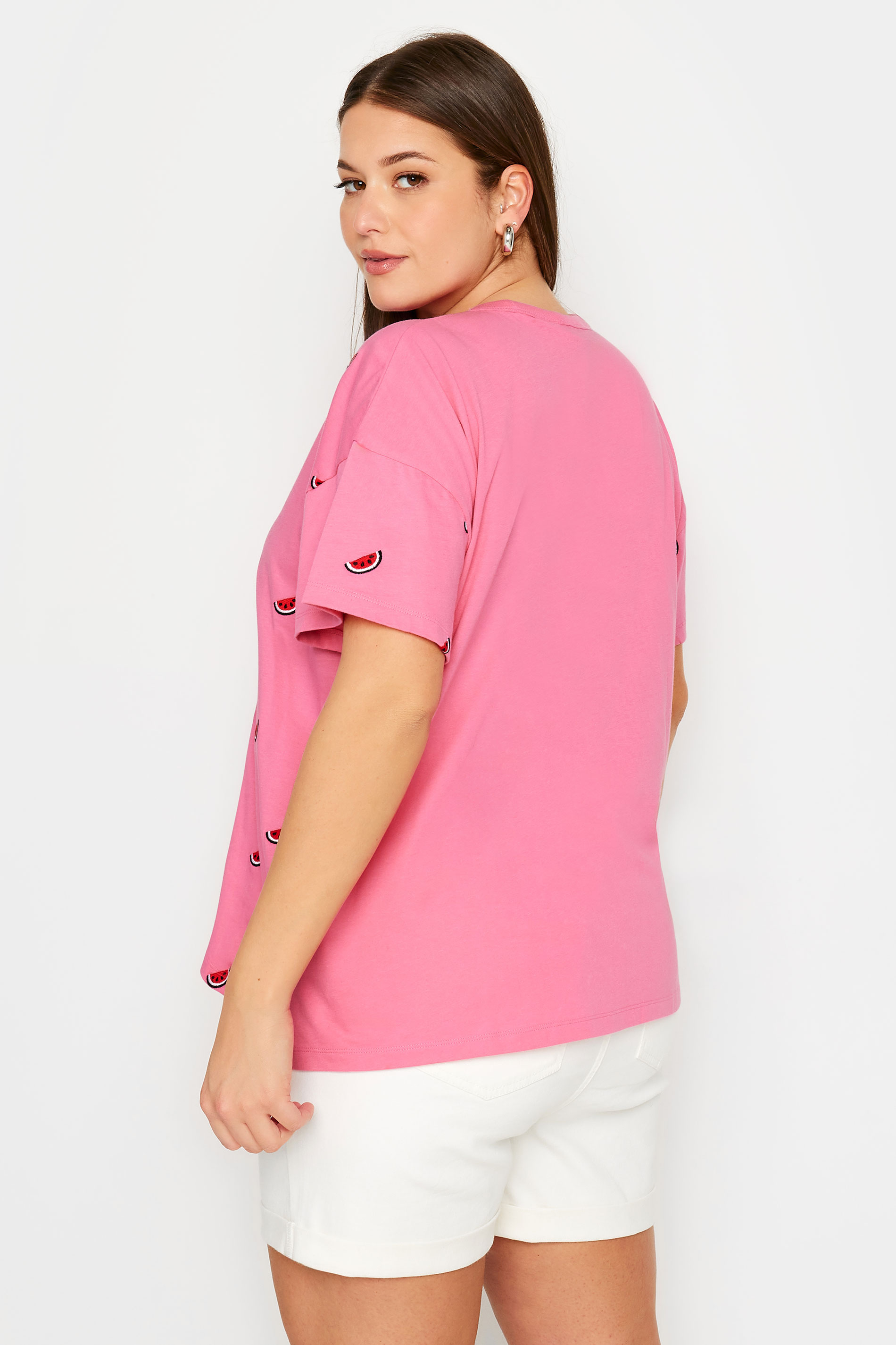 LIMITED COLLECTION Plus Size Pink Embroidered Watermelon T-Shirt | Yours Clothing 3