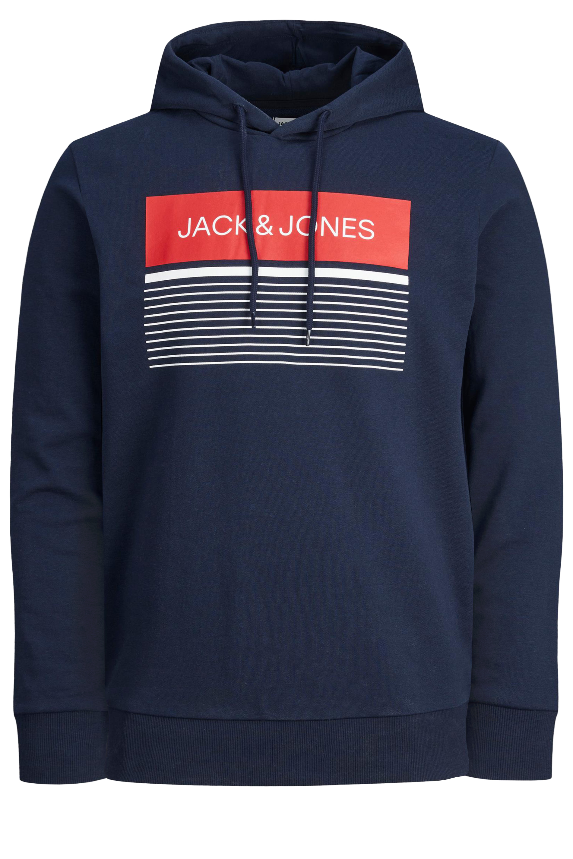 JACK & JONES Big & Tall Navy Blue Logo Stripe Hoodie | BadRhino 1