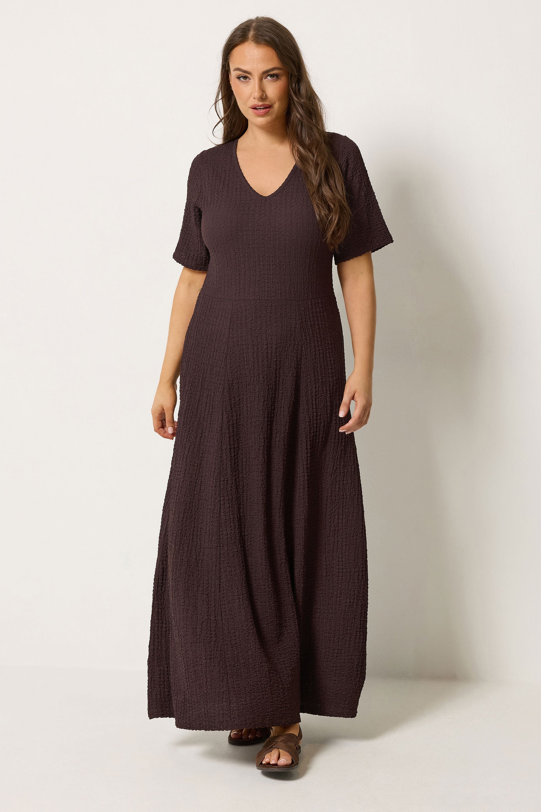 YOURS Plus Size Chocolate Brown Textured Maxi Dress | Yours Clothing 1