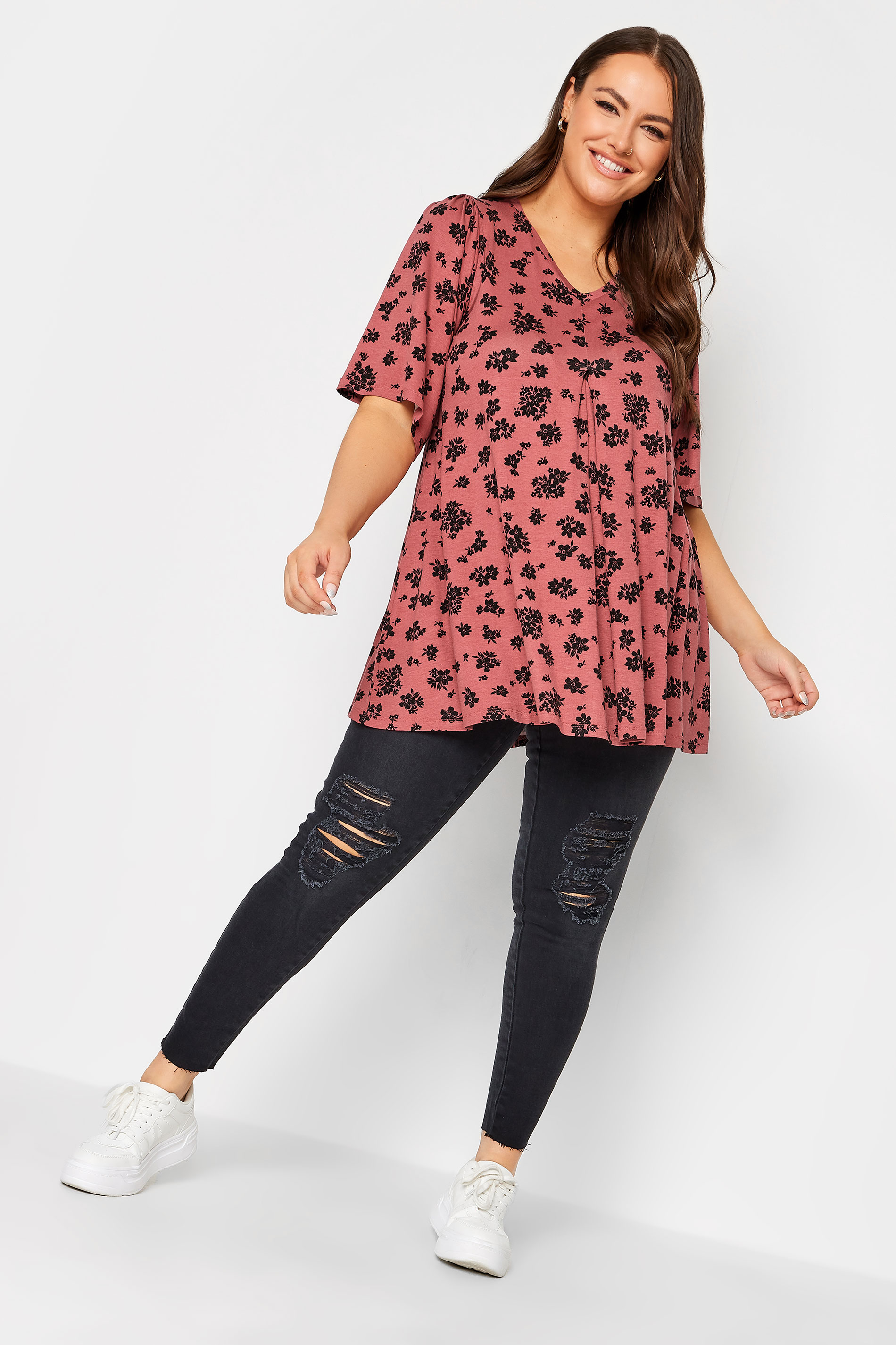 YOURS Plus Size Pink Floral Print Swing Top | Yours Clothing 2