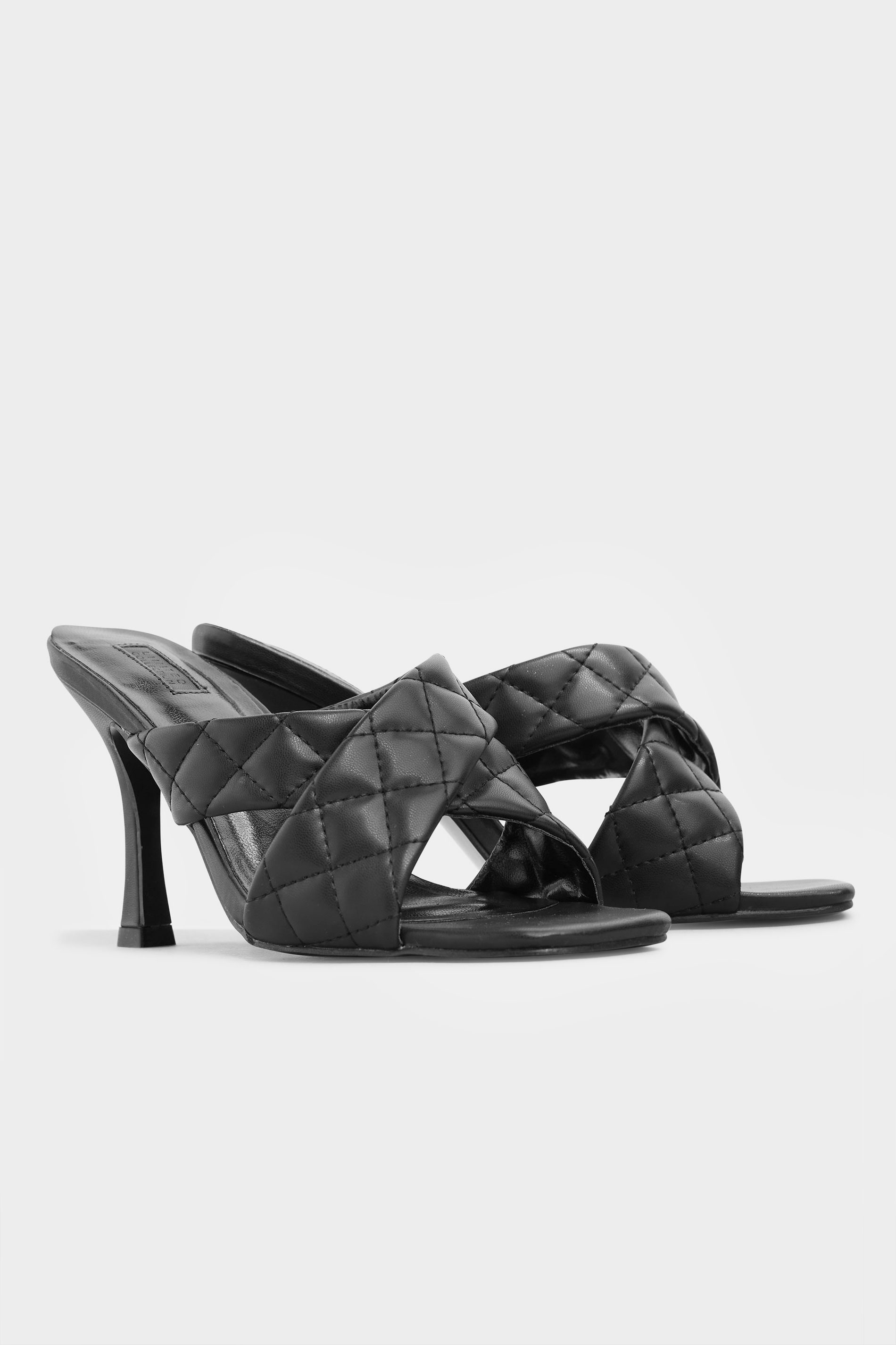 LIMITED COLLECTION Black Cross Quilted Stiletto Mules In Extra Wide EEE Fit_B.jpg