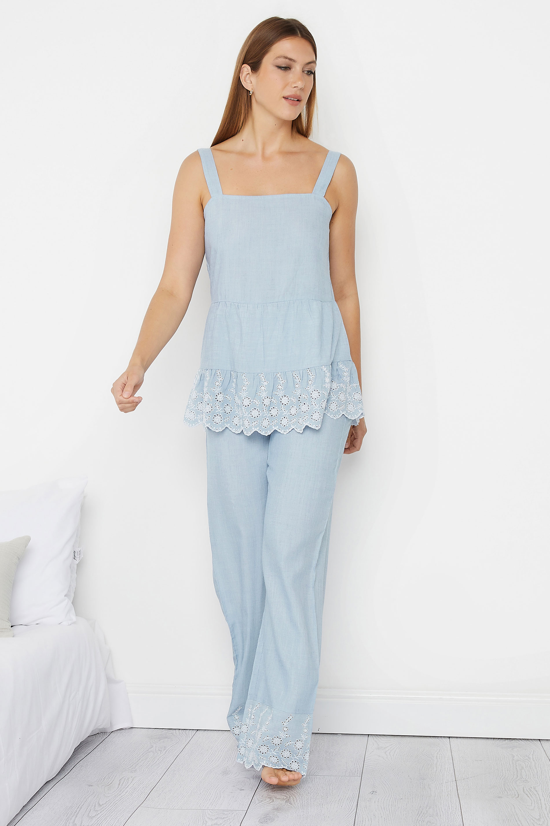 LTS Tall Light Blue Broderie Anglaise Cami Pyjama Top | Long Tall Sally 3