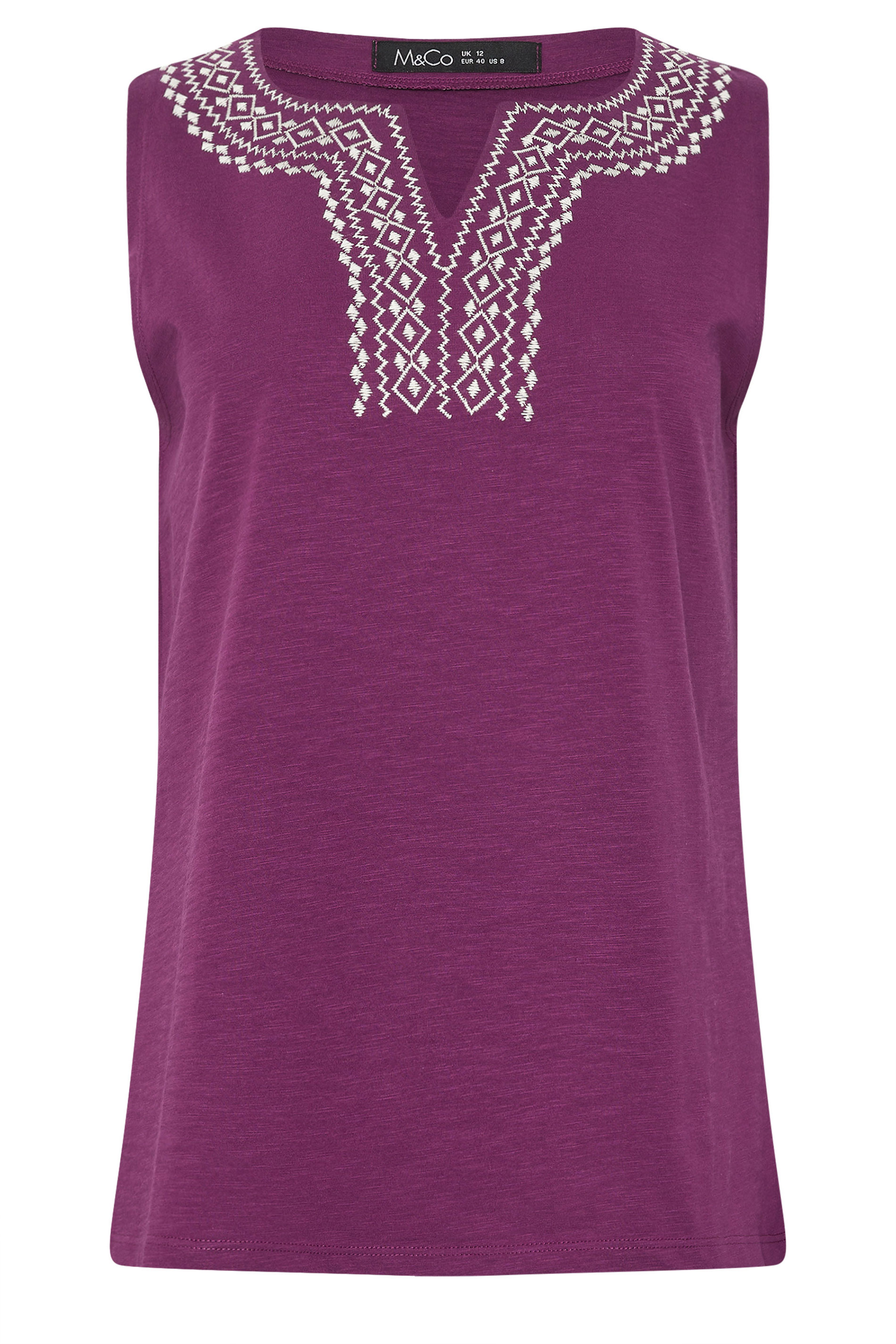 M&Co Berry Purple Embroidered Cotton Vest Top | M&Co 5