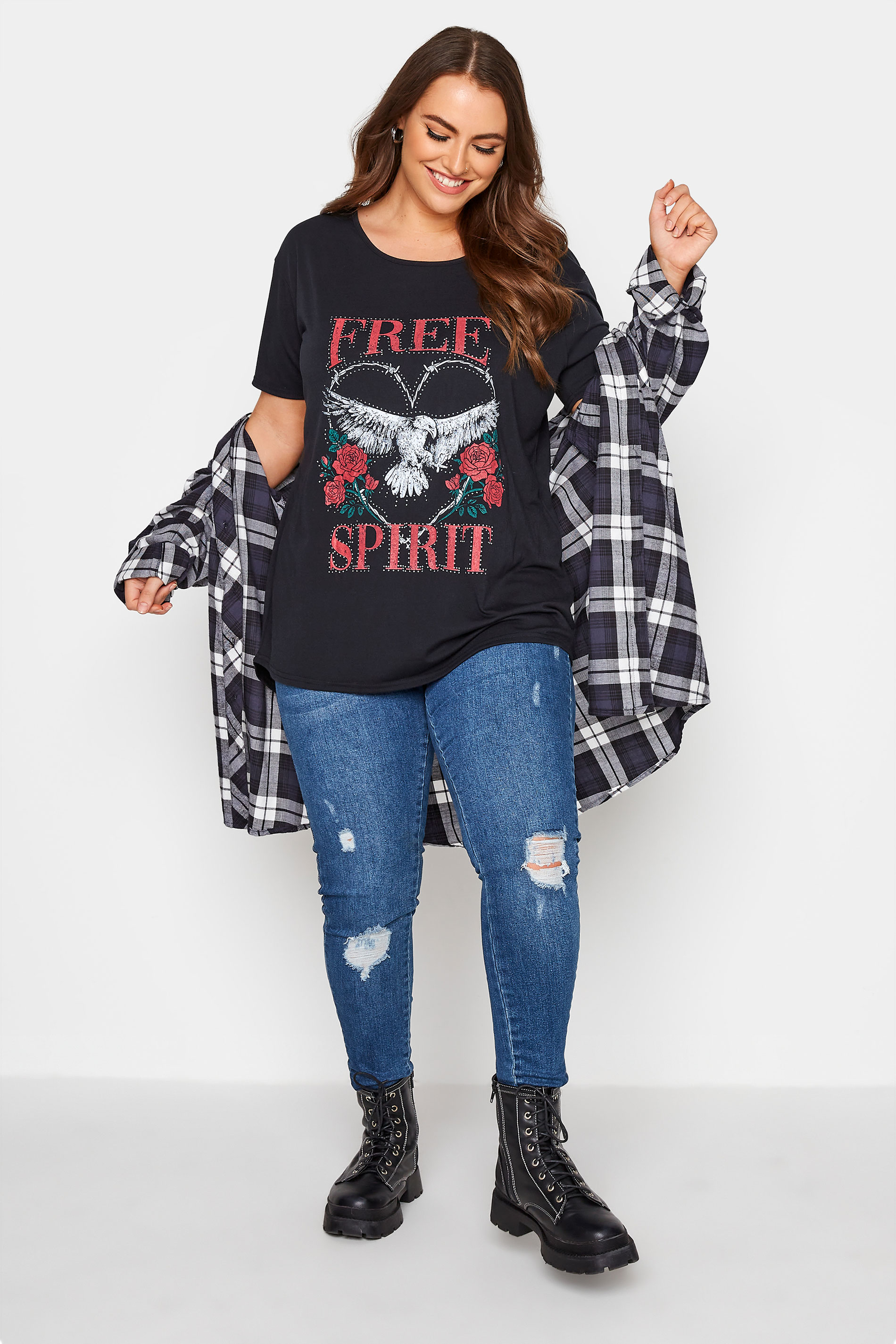 Curve Black Eagle 'Free Spirit' Slogan T-Shirt 1