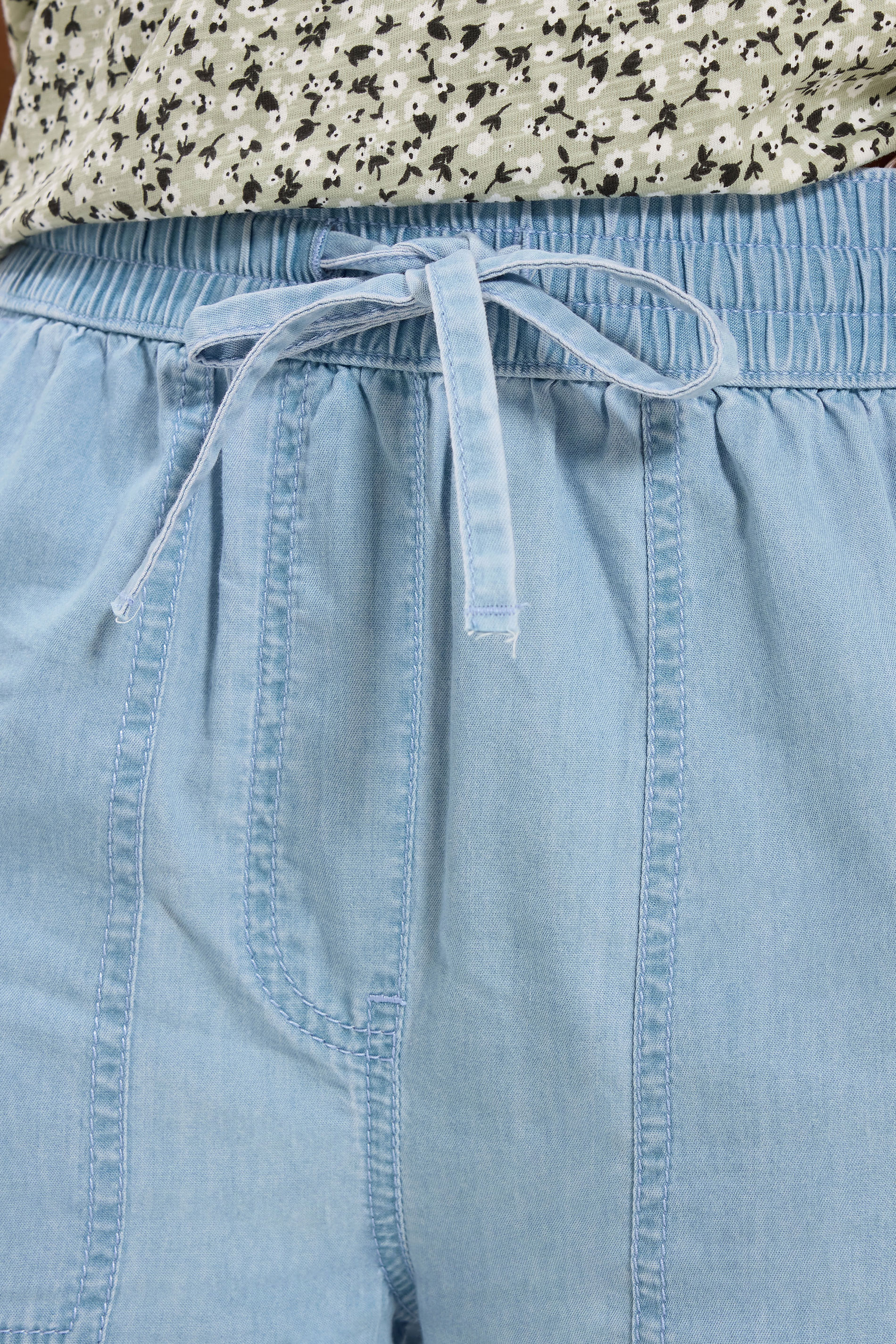 M&Co Petite Blue Lightwash Denim Cropped Cotton Trousers | M&Co 4
