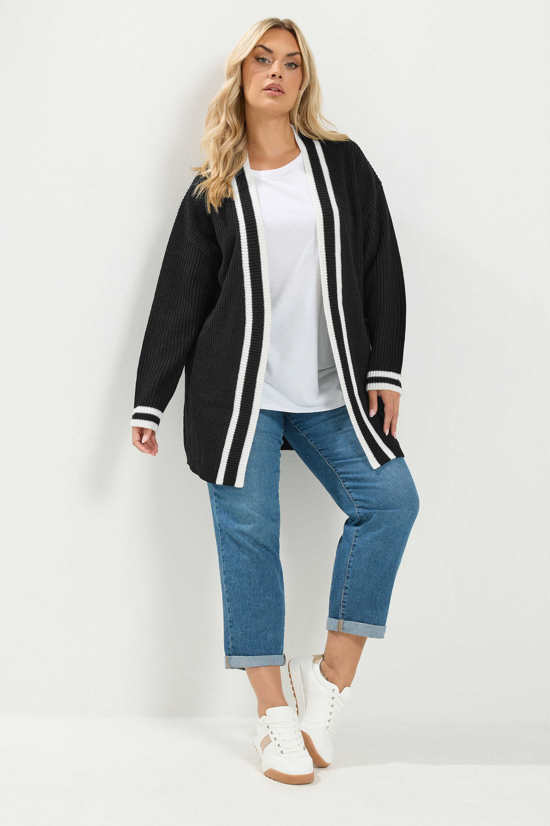 YOURS Plus Size Black Contrast Edge Cardigan | Yours Clothing 1